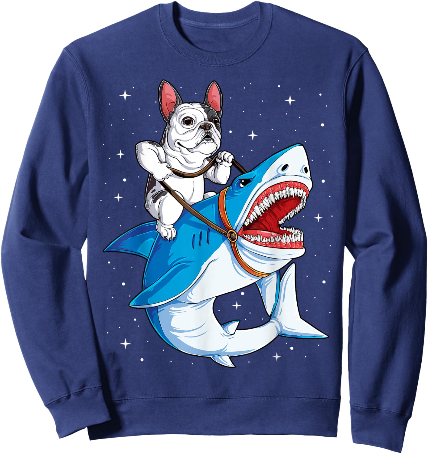 French Bulldog Riding Shark Jawsome Dog Lover Gifts Galaxy Men Women Sweatshirt - Sweatshirt | Navy