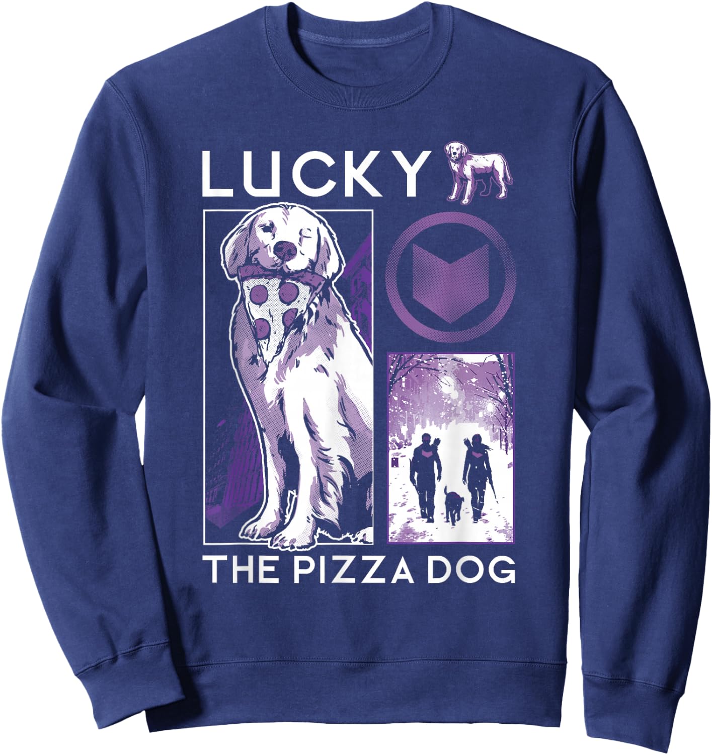 Marvel Hawkeye Lucky The Pizza Dog Purple Collage Sweatshirt - Sweatshirt | Navy
