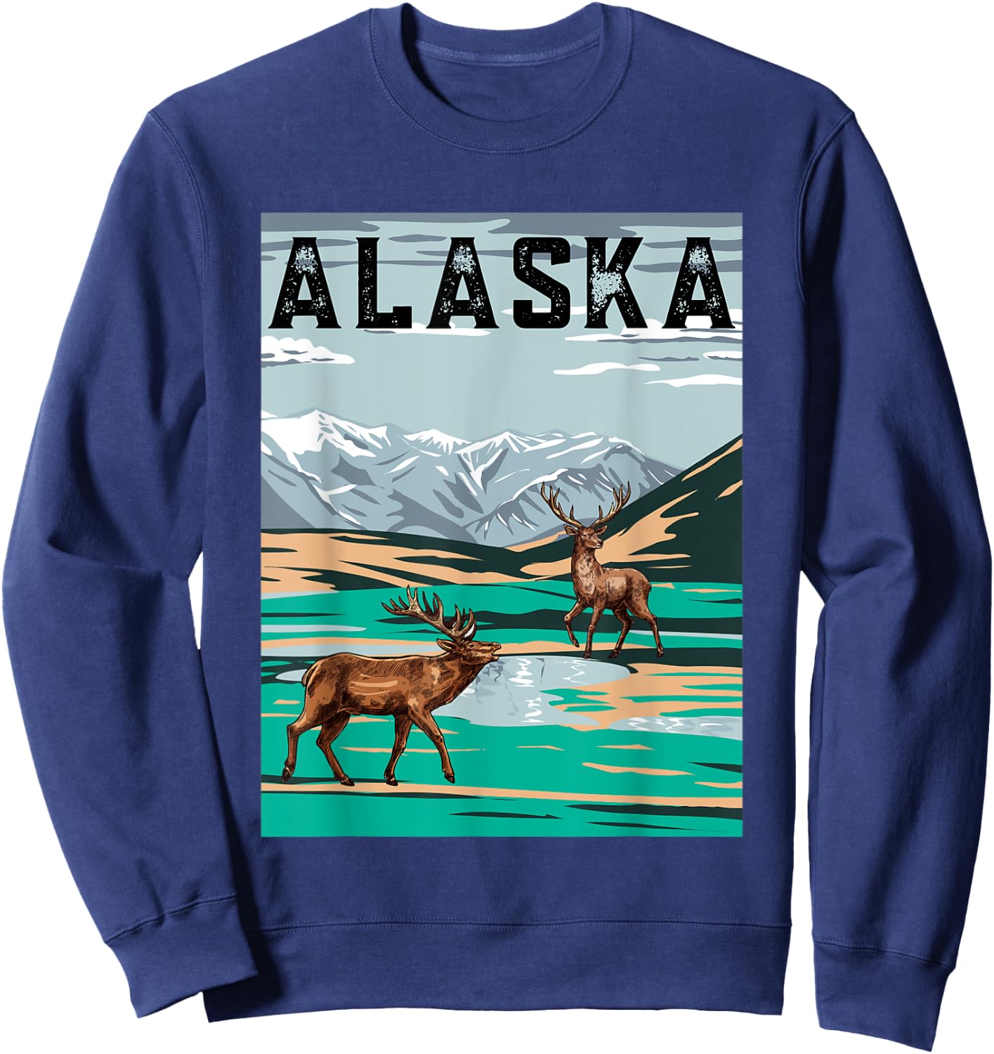 Vintage Alaska Hunting Deer design Men Women Boy Girl Kids Sweatshirt - Sweatshirt | Navy