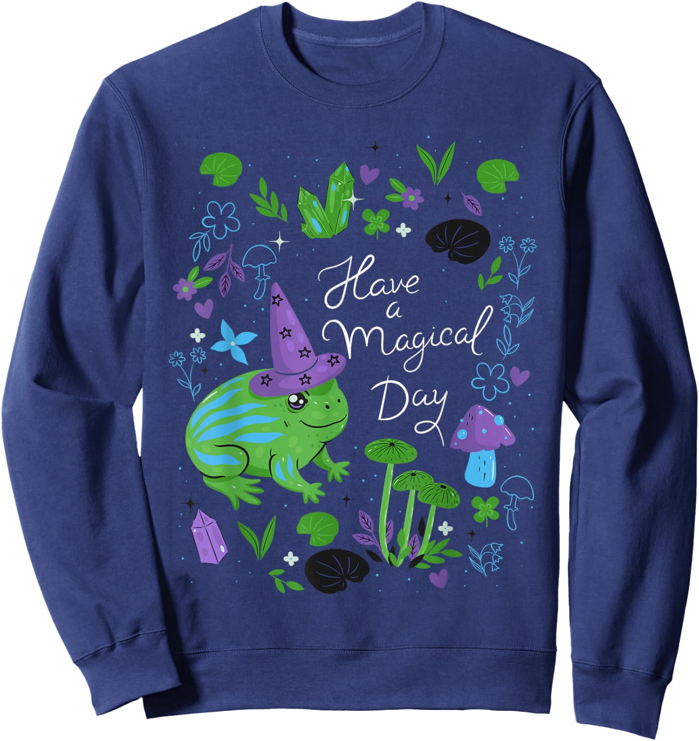Have a magical day Cute Esoteric Frog Animal Art Sweatshirt - Sweatshirt | Navy