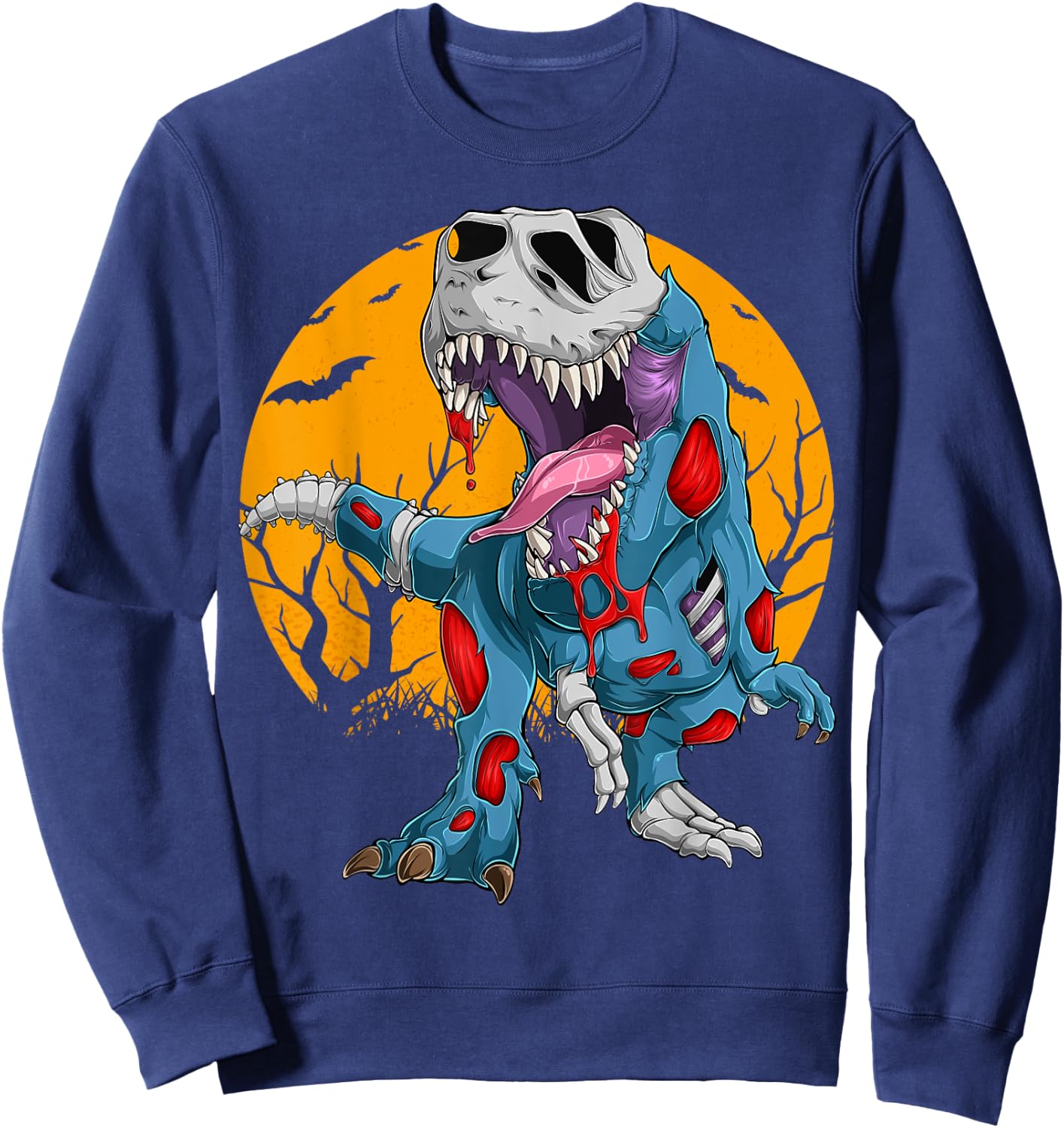 Zombie Saurus Halloween Costume Zombie Dinosaur T Rex Boys Sweatshirt - Sweatshirt | Navy