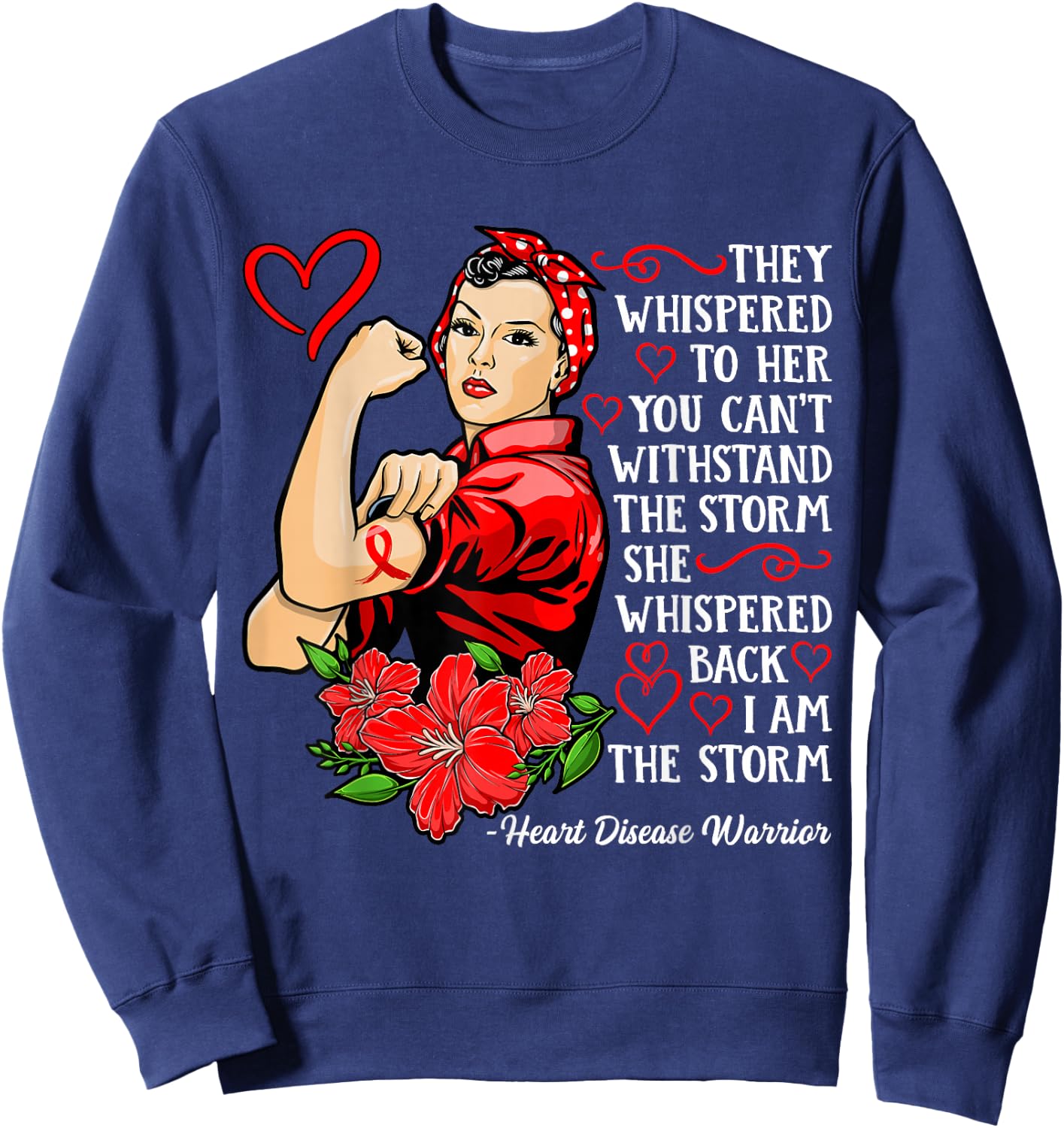Warrior I Wear Red to Fight Heart Disease Awareness Sweatshirt - Sweatshirt | Navy