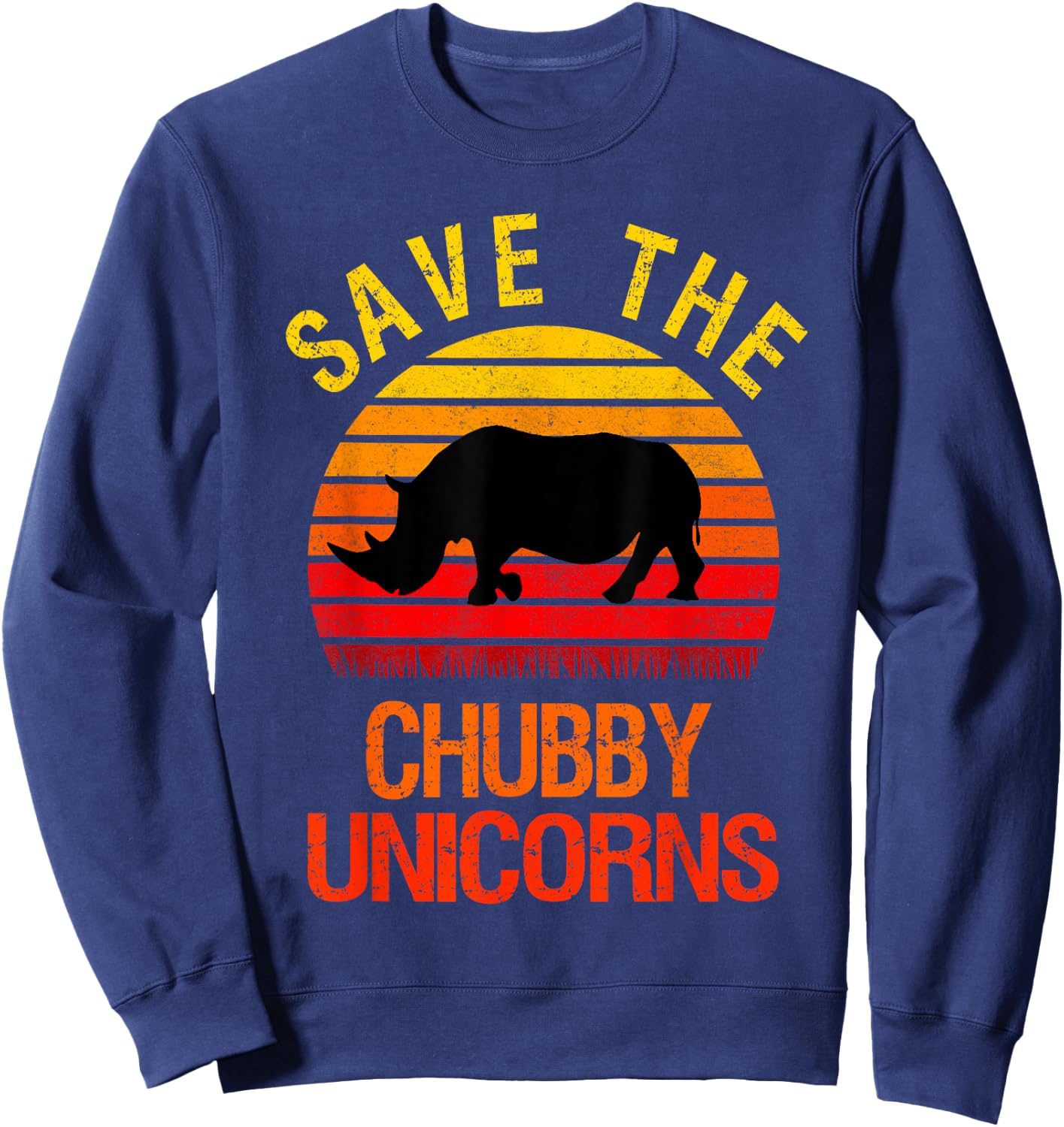 Save The Chubby Unicorns Retro Style Rhino Sweatshirt - Sweatshirt | Navy