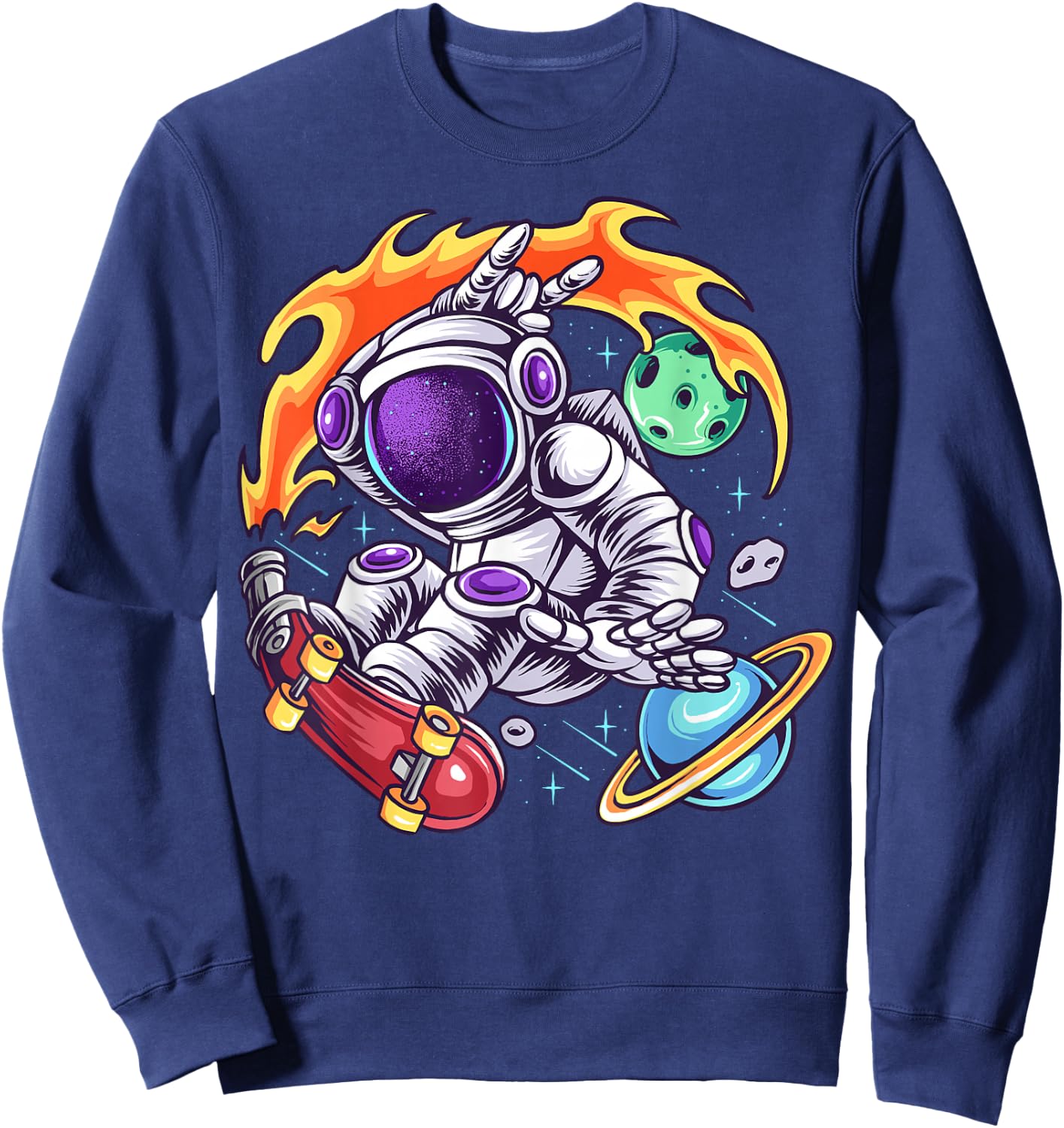Astronaut Rides Skateboard In Space Sweatshirt - Sweatshirt | Navy