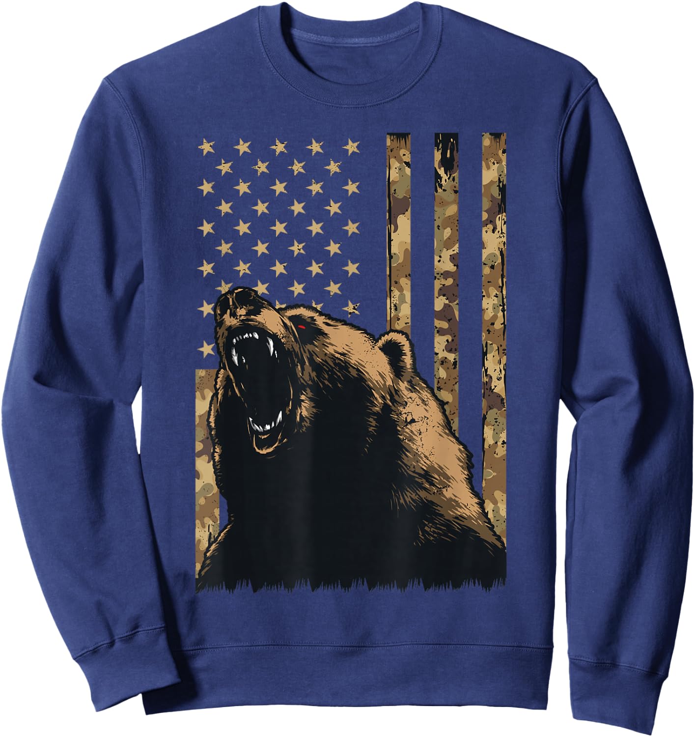 Desert Camo Grizzly Bear Grunge American Flag Tactical USA Sweatshirt - Sweatshirt | Navy