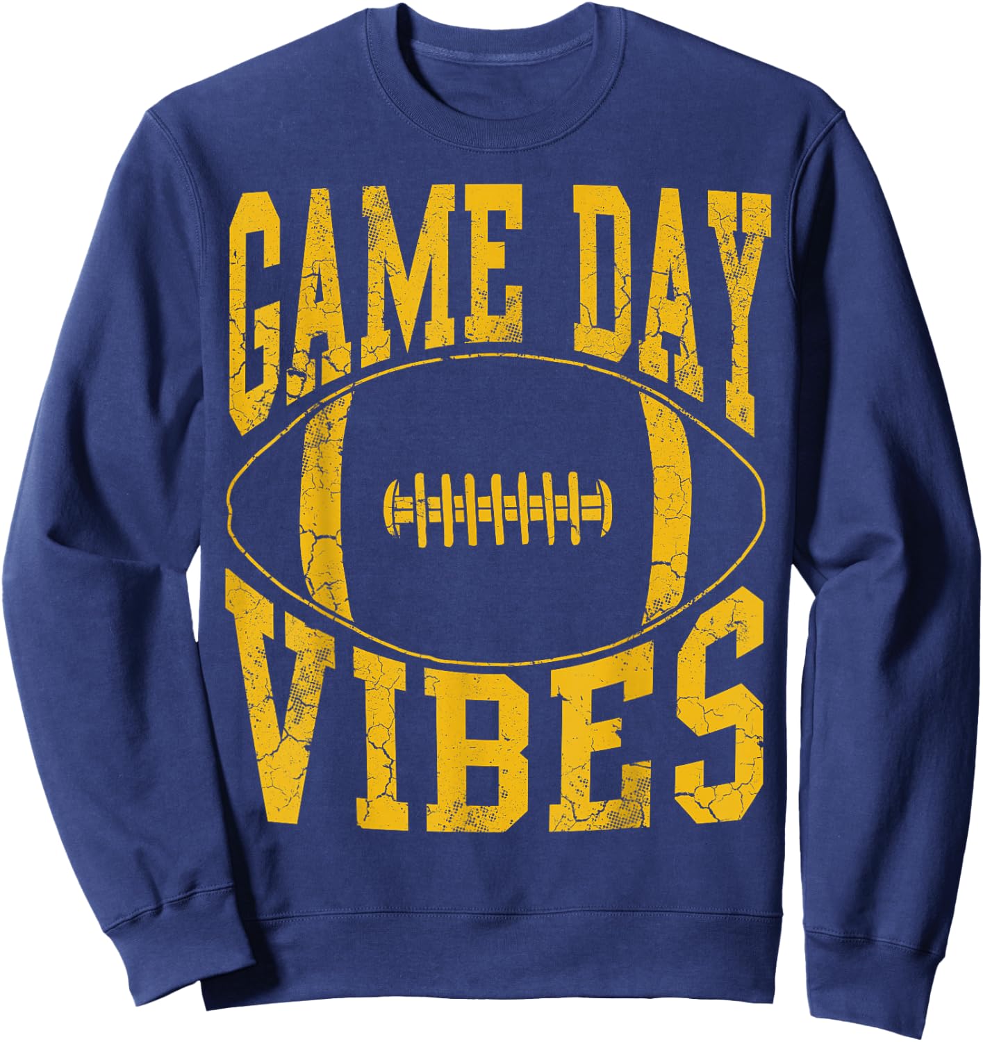 Game Day Vibes Yellow Football Vintage Distressed Graphic Sweatshirt - Sweatshirt | Navy