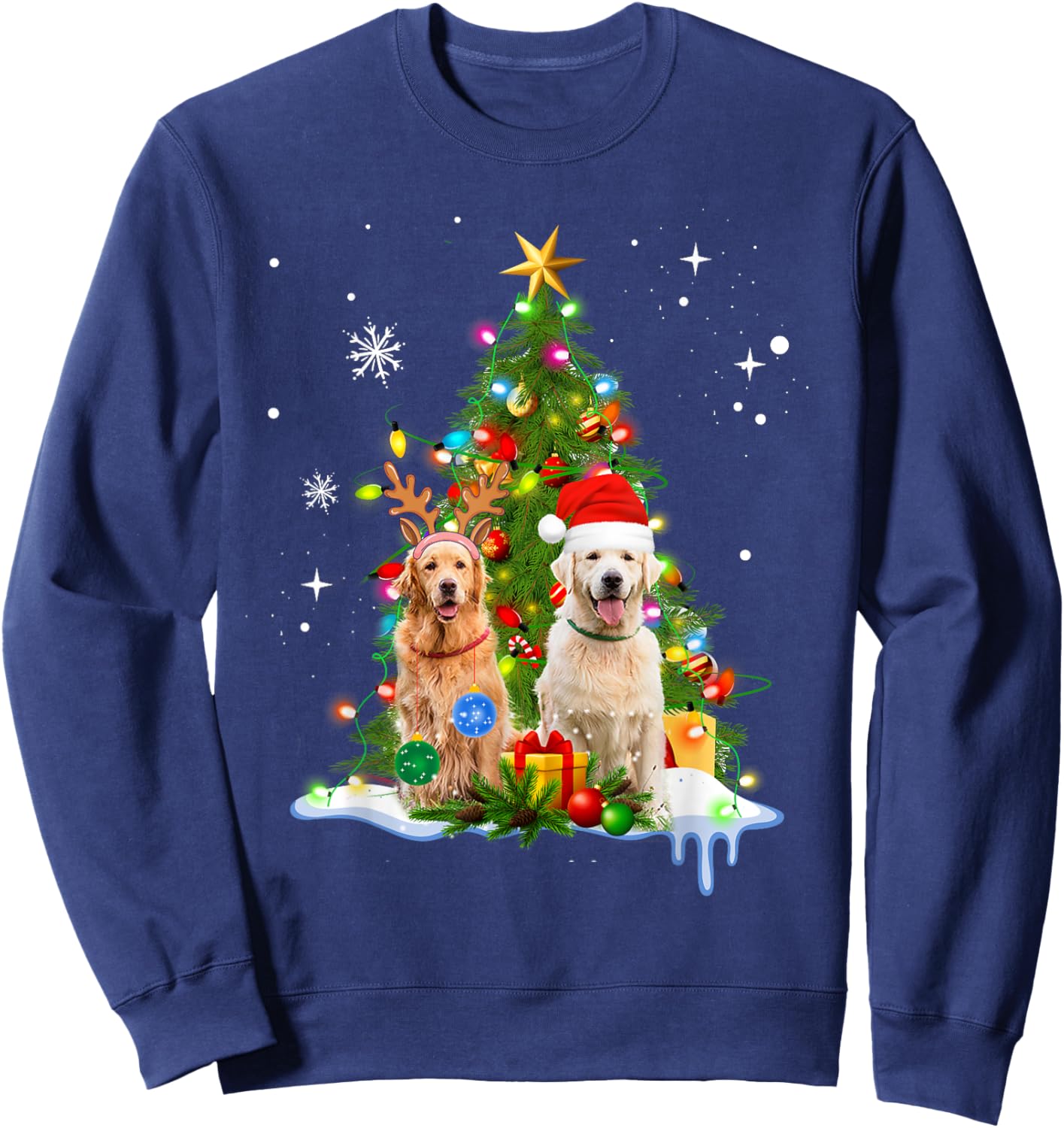 Cute Golden Retriever Christmas Tree Sweatshirt - Sweatshirt | Navy