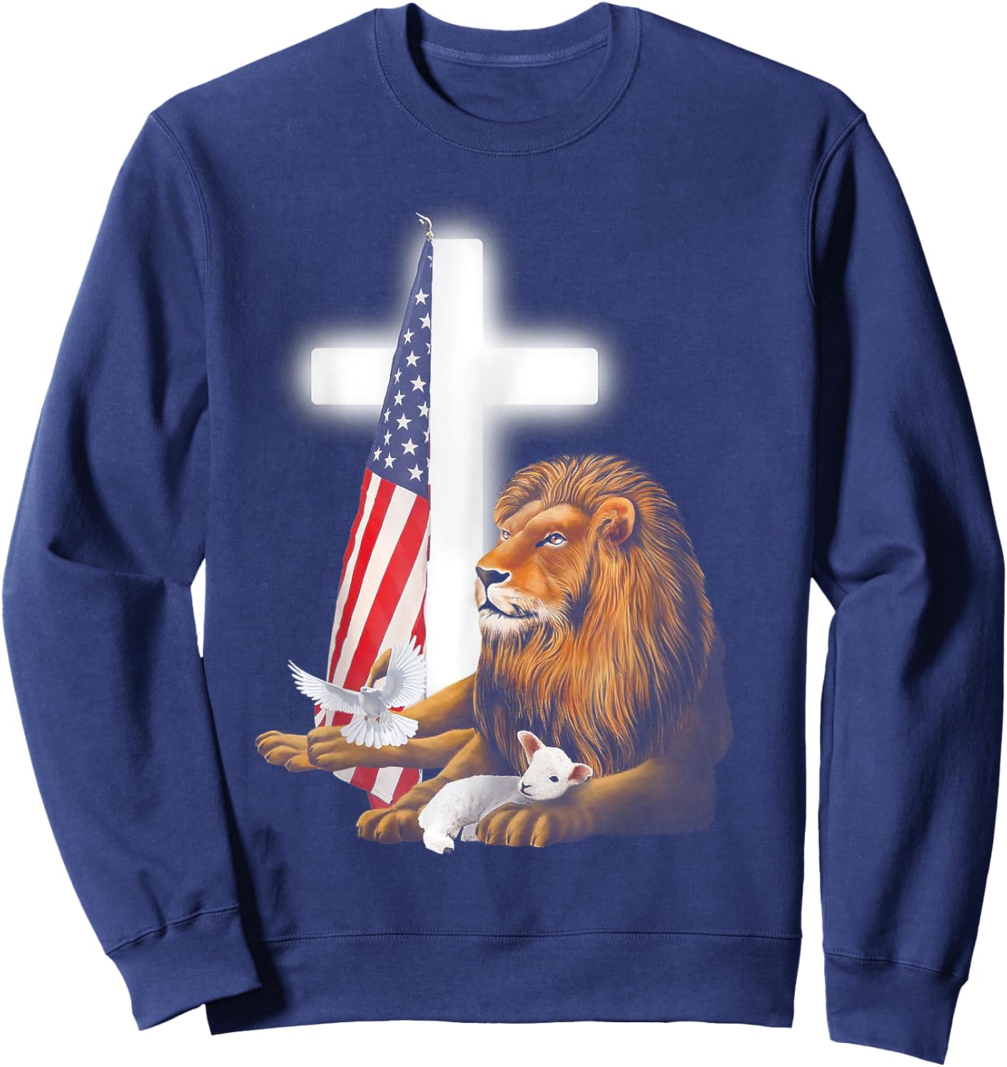 Lion And Lamb Cross Sheep Dove America Flag Sweatshirt - Sweatshirt | Navy
