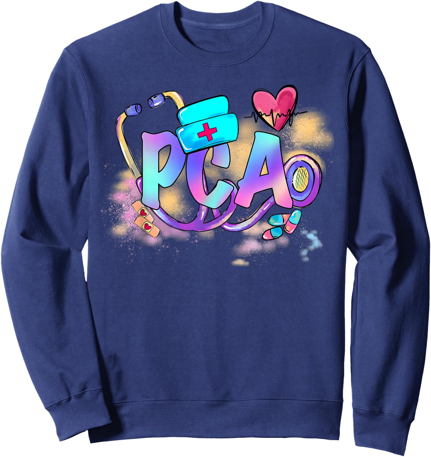 Tie Dye PCA Cute Nurse Day CNA RN Nurse Week Gifts Nursing Sweatshirt - Sweatshirt | Navy