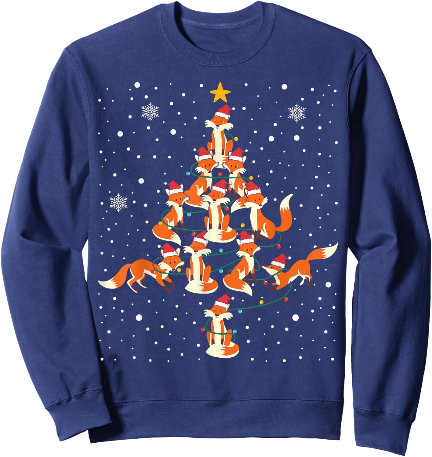 Foxes Christmas Tree Lights Fox Xmas Pajama Sweatshirt - Sweatshirt | Navy