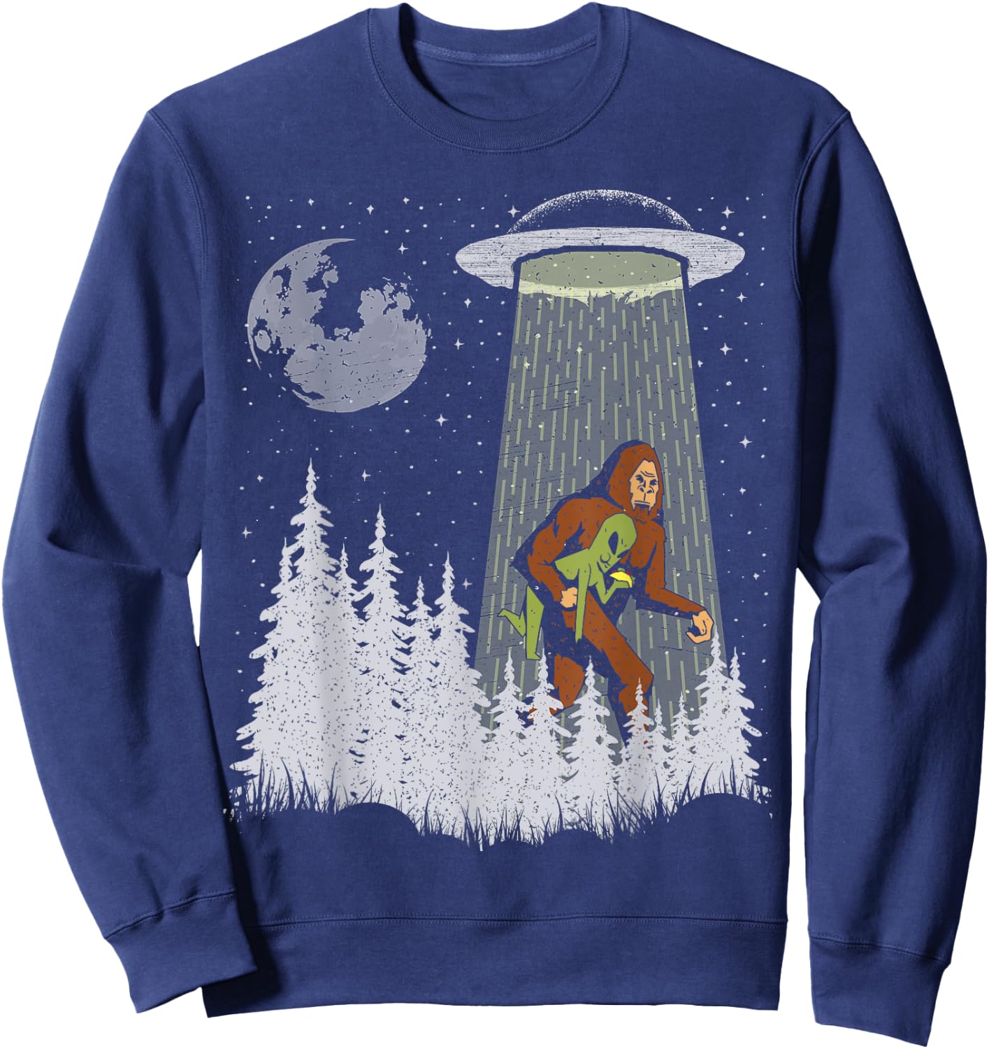 Funny Bigfoot Carrying Alien Eating Taco Cool Sasquatch Ufo Sweatshirt - Sweatshirt | Navy