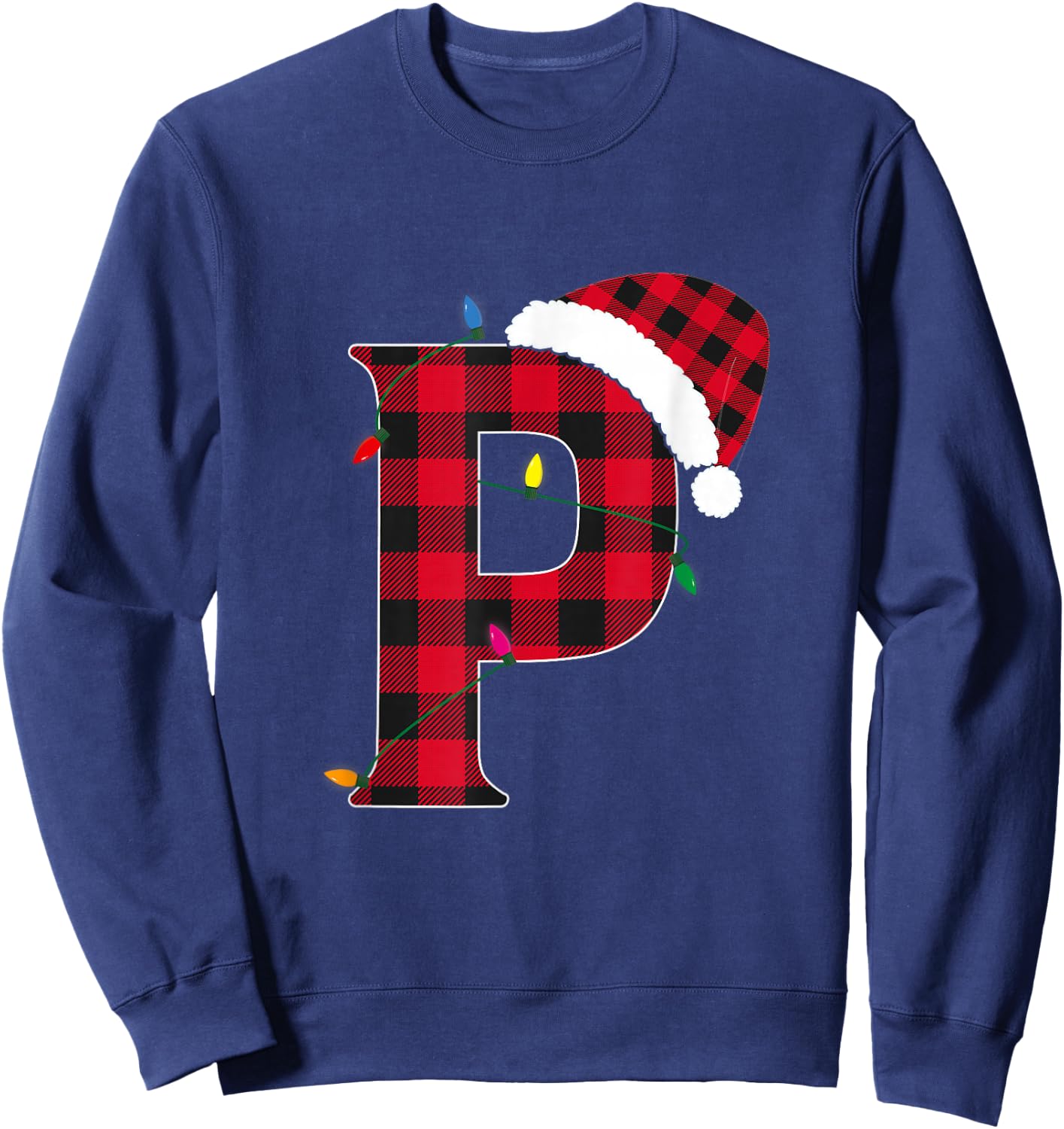 Awesome Letter P Initial Name Buffalo Plaid Christmas Sweatshirt - Sweatshirt | Navy