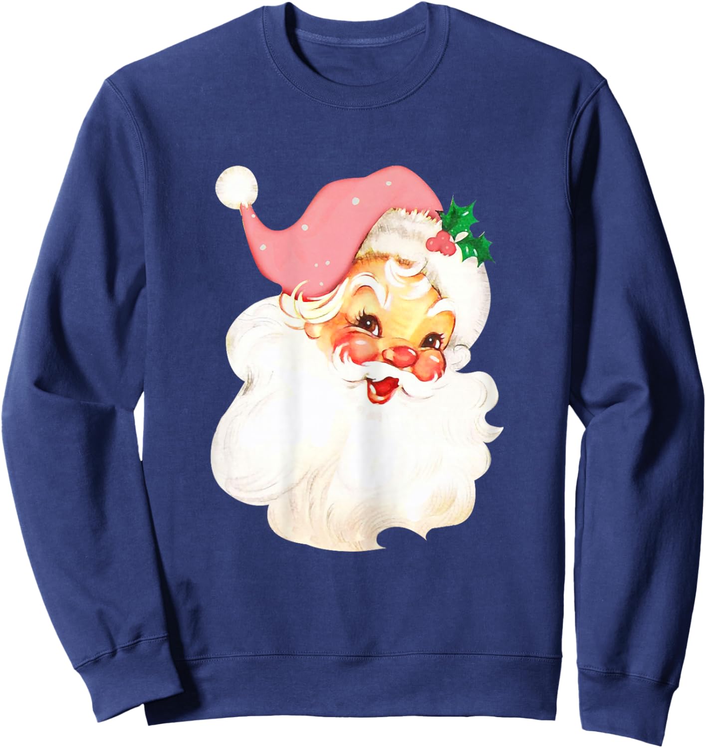 Pink Santa for Girls Christmas Retro Holiday Vintage Sweatshirt - Sweatshirt | Navy