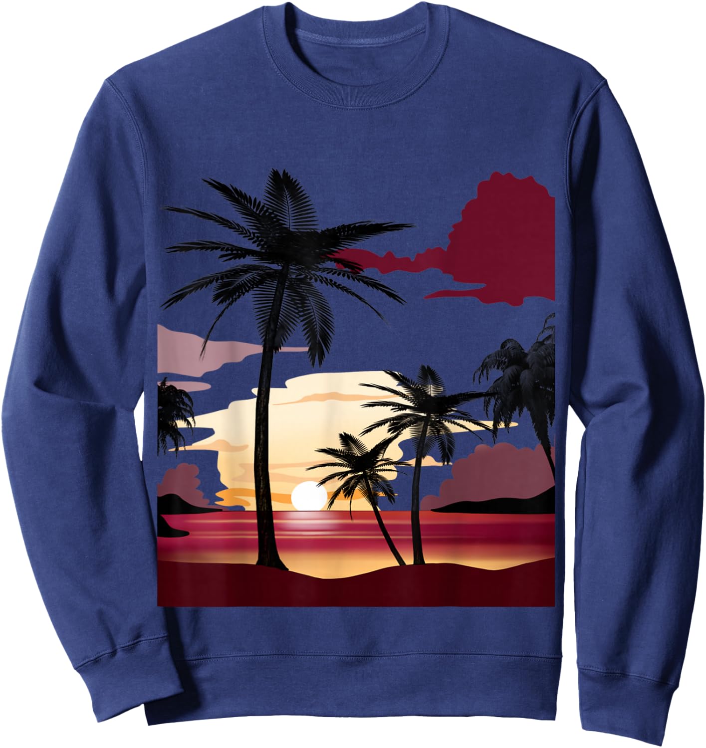 Beautiful Deep Red Sunset with Silhouetted Palm Trees Sweatshirt - Sweatshirt | Navy