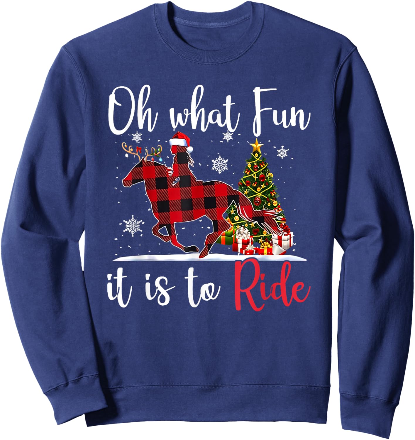 Oh What Fun It Is To Ride - Cowgirl With Horses Christmas Sweatshirt - Sweatshirt | Navy