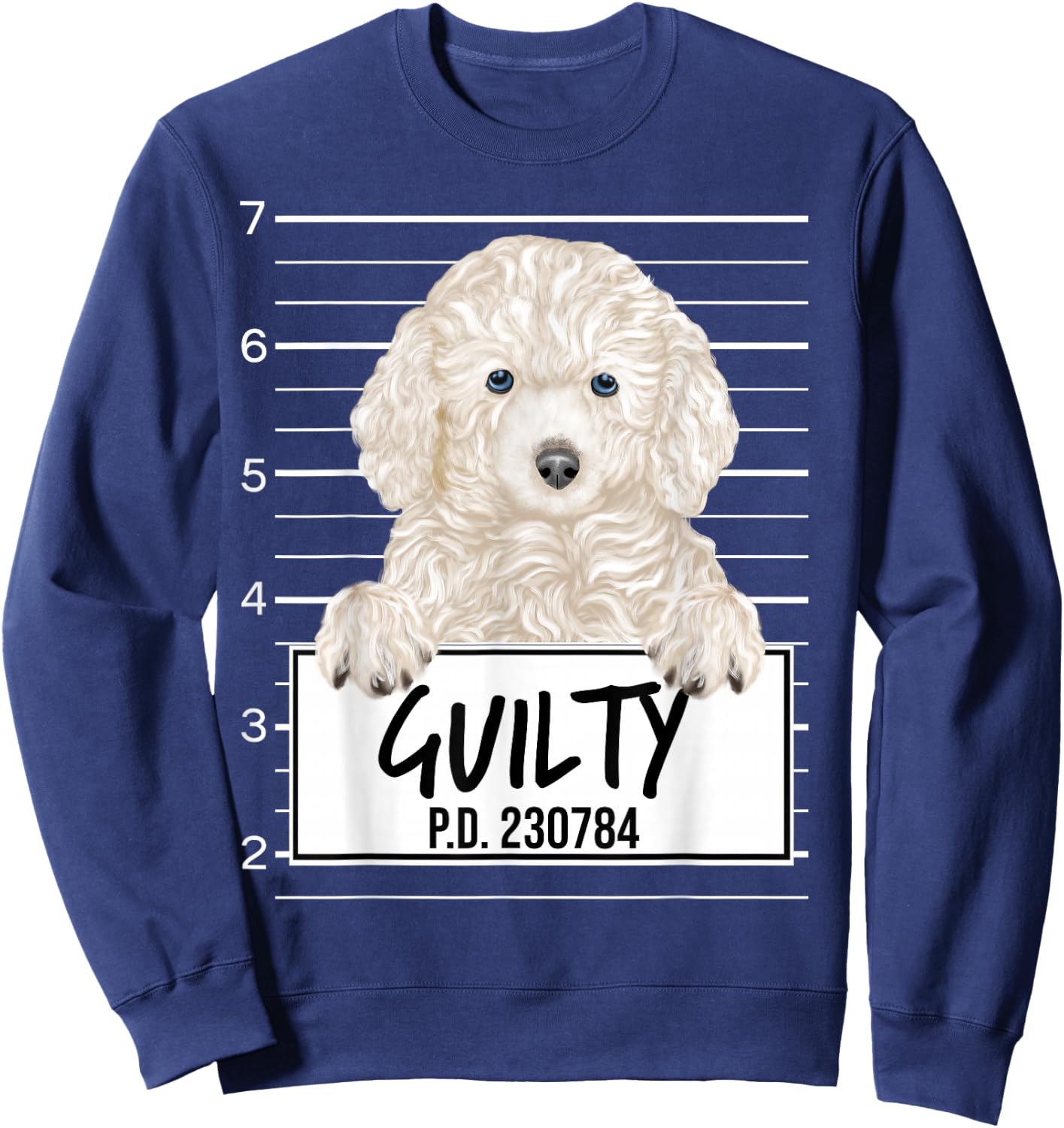 Funny White Poodle Mugshot Guilty Dog Women Kids Sweatshirt - Sweatshirt | Navy