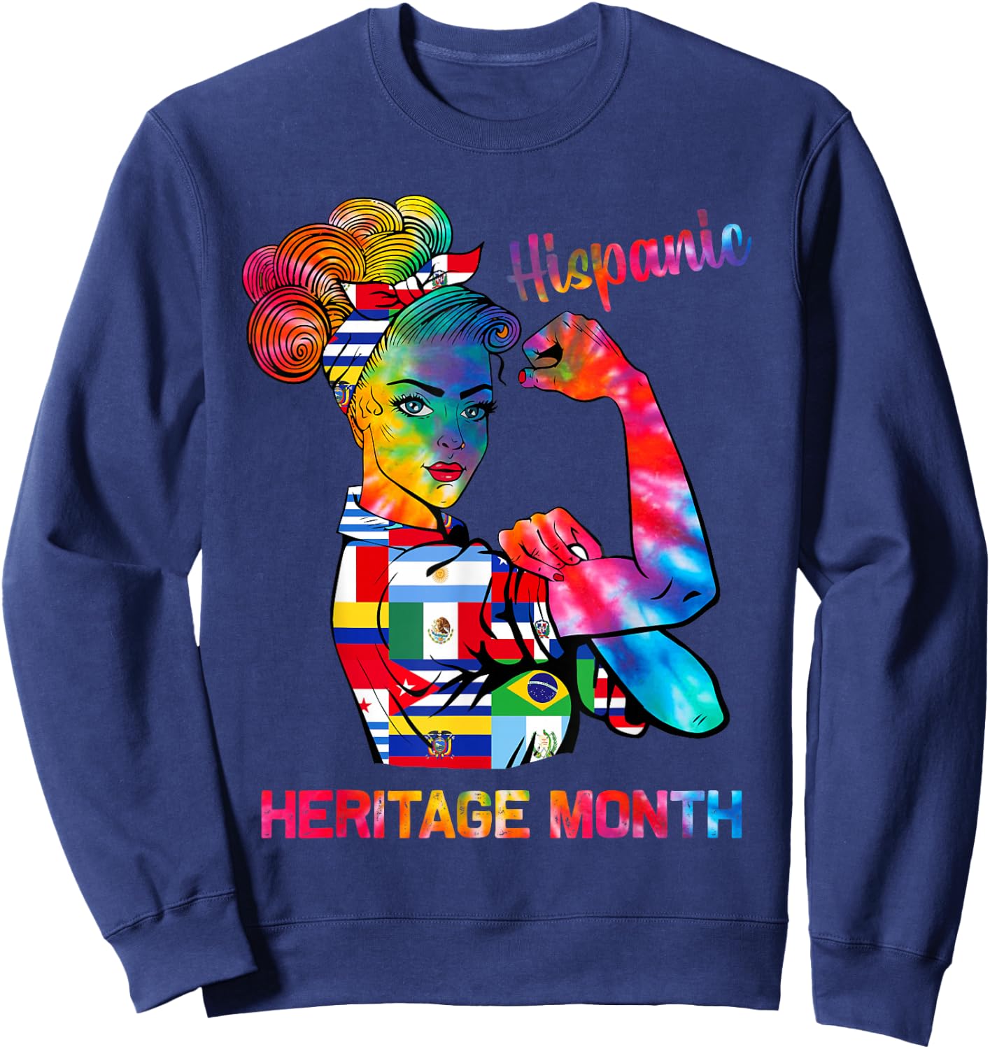 Women National Hispanic Heritage Month Hispanic All Flag Sweatshirt - Sweatshirt | Navy