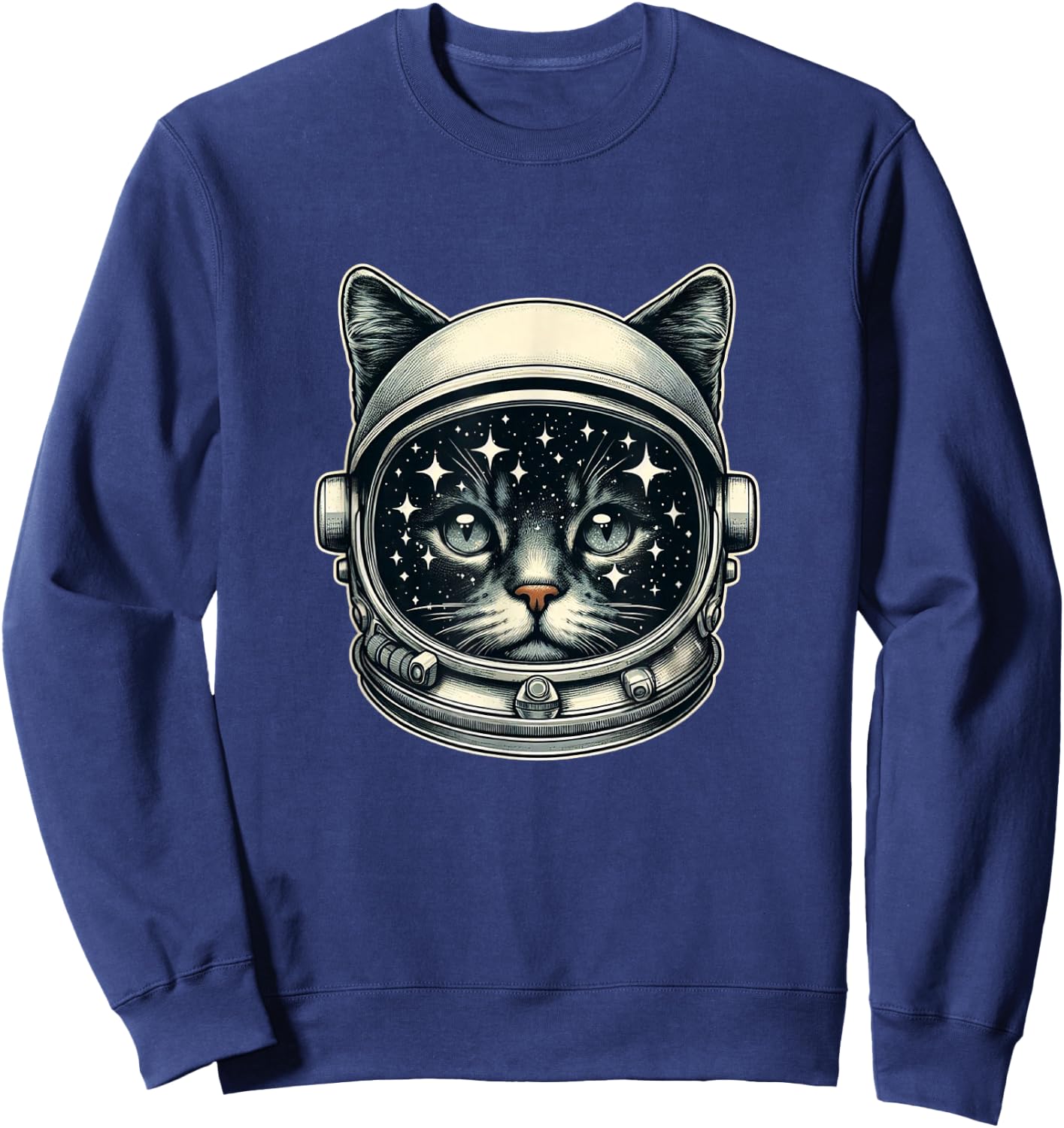 Space Cat Funny Cosmic Astronaut Cat Cute Retro Galaxy Cat Sweatshirt - Sweatshirt | Navy