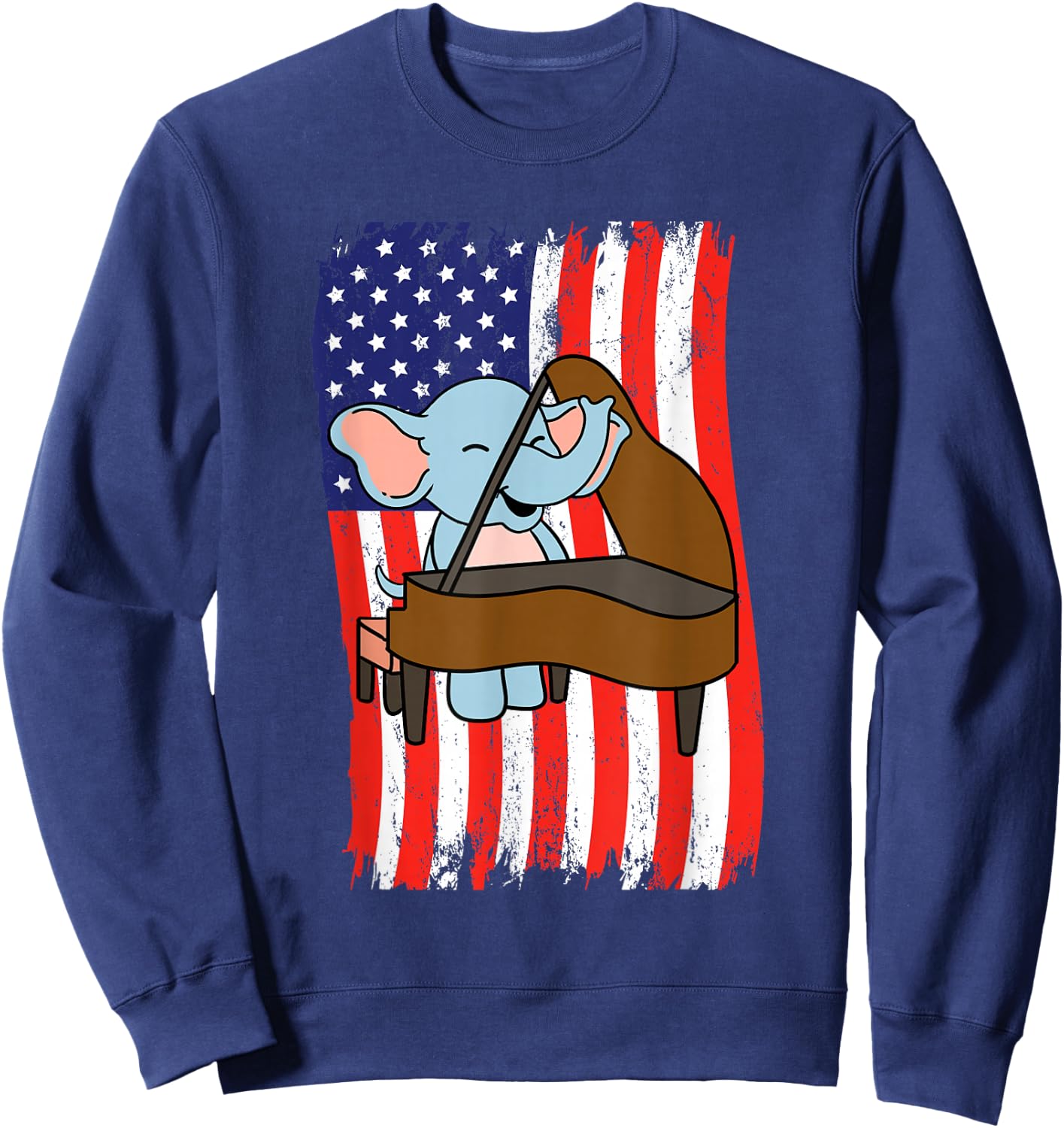 American Flag Elephant Playing Piano Sweatshirt - Sweatshirt | Navy