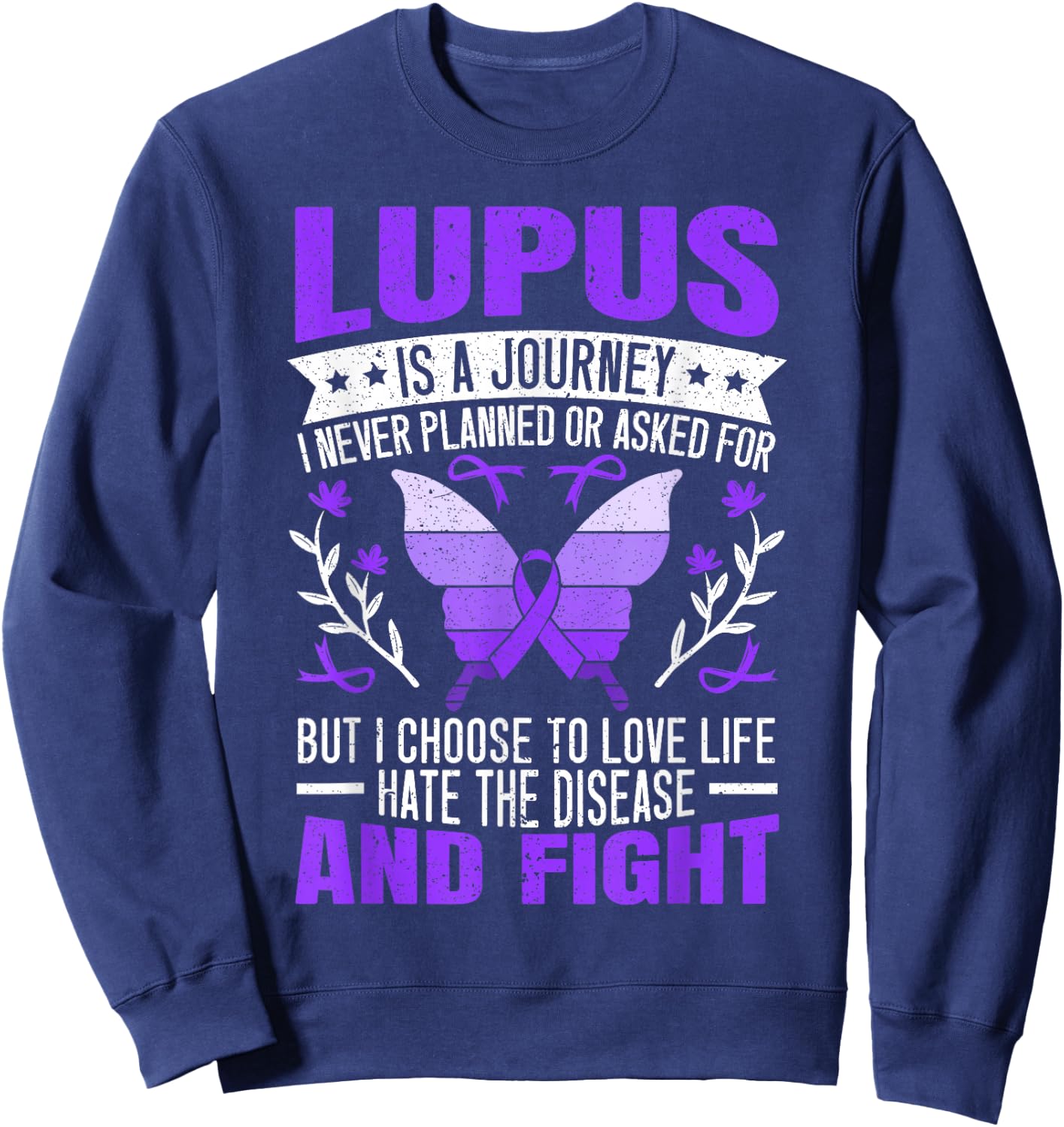 Lupus Awareness Butterfly Wear Purple SLE Autoimmune Disease Small Sweatshirt - Sweatshirt | Navy