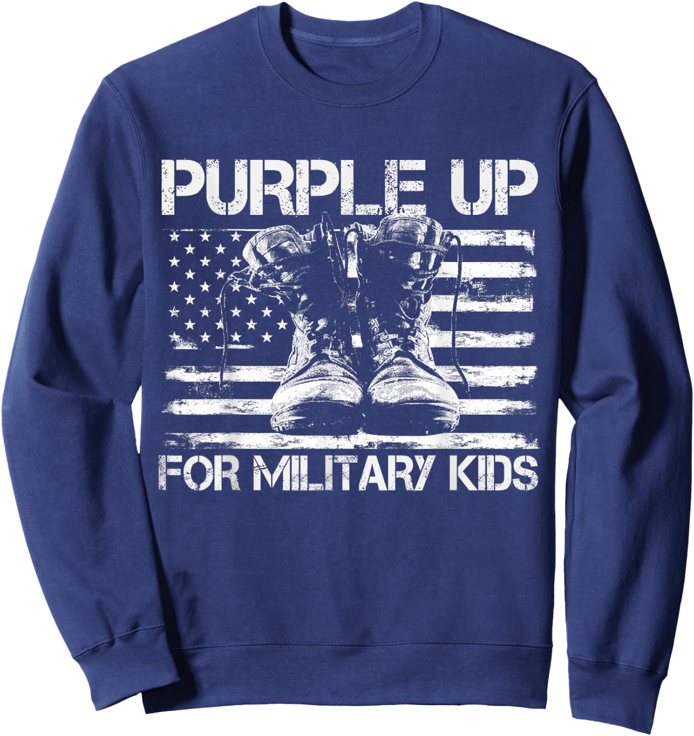 Purple up for Military Kids USA American Flag Military Boots Sweatshirt - Sweatshirt | Navy