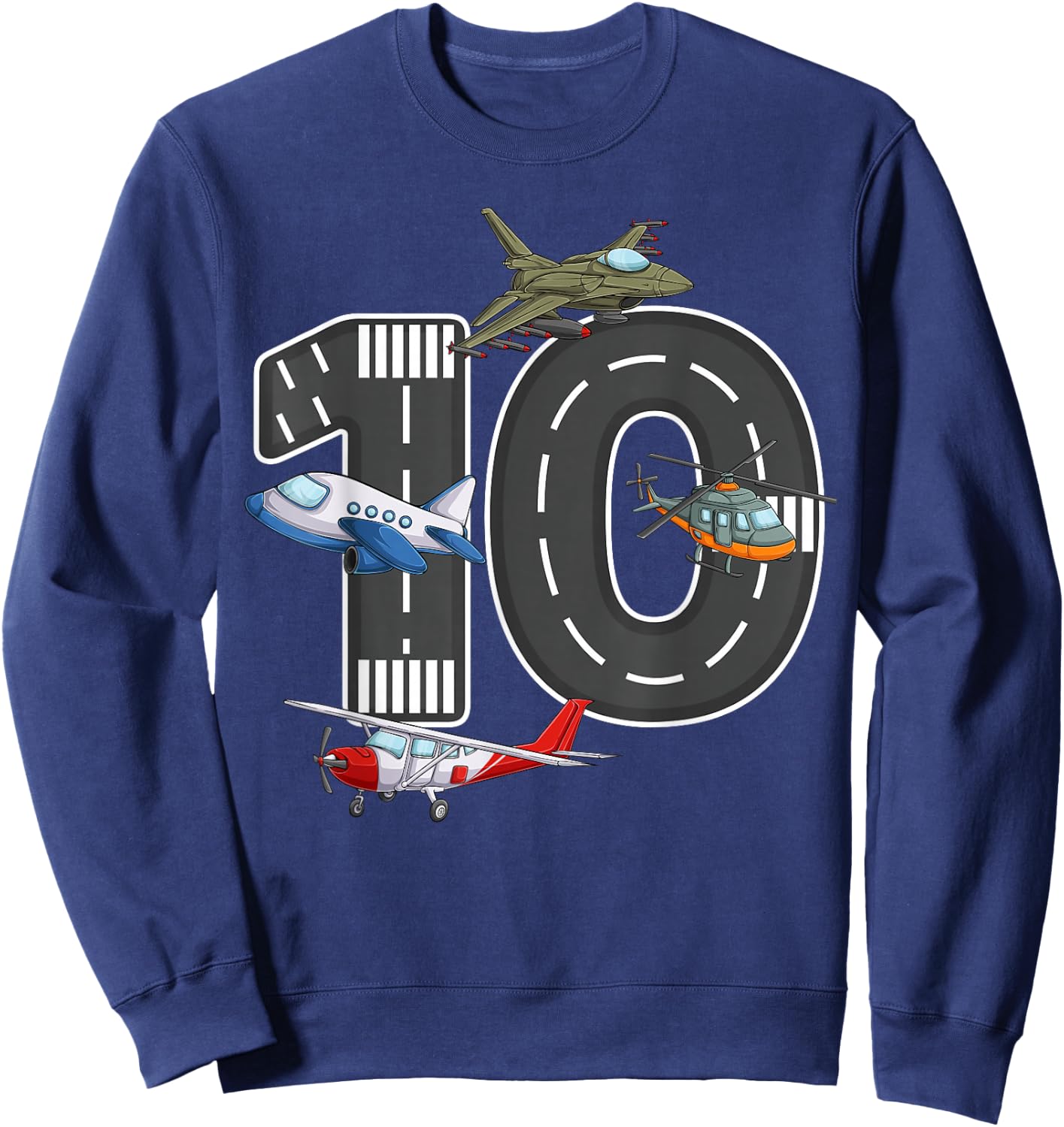 Little Pilot 10th Birthday Party 10 Ten Year Old Airplane Sweatshirt - Sweatshirt | Navy