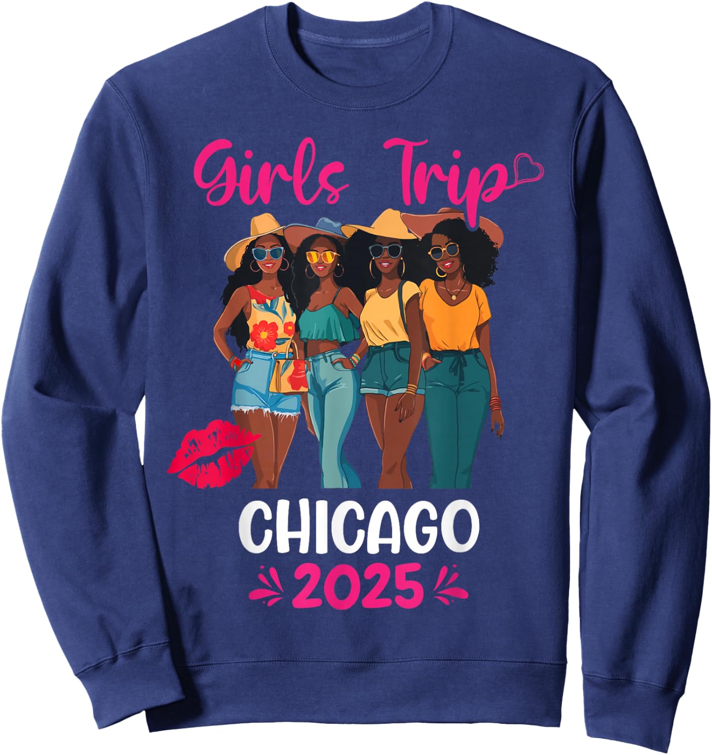 Black Girls Trip Chicago 2025 Vacation Matching Sweatshirt - Sweatshirt | Navy