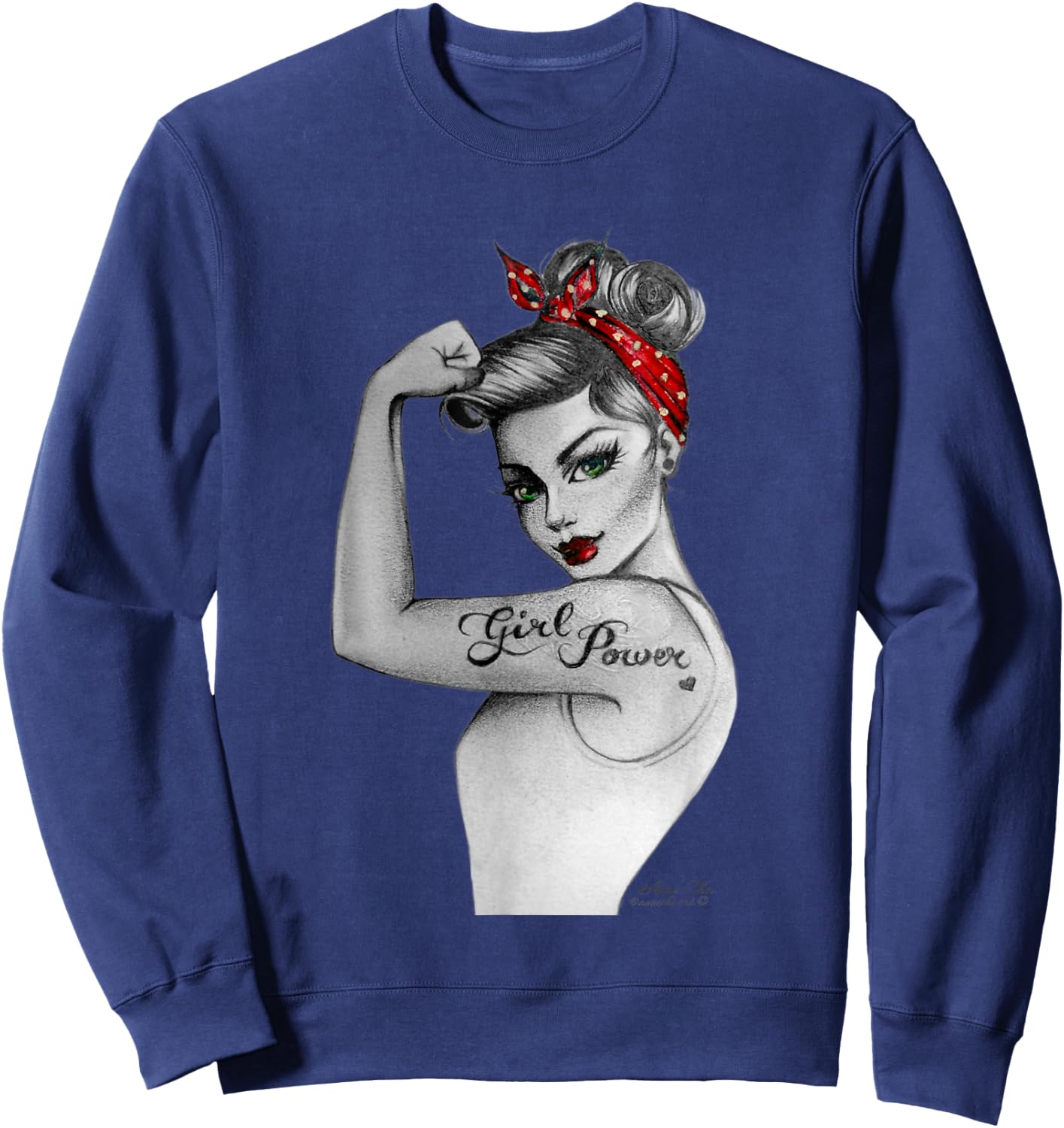 Girl Power Feminist Art Retro Rosie Riveter Style by AnneCha Sweatshirt - Sweatshirt | Navy