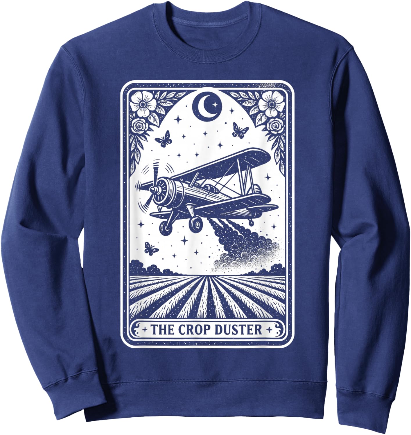 Crop Duster Airplane Tarot Card Vintage Flying Plane Art Sweatshirt - Sweatshirt | Navy