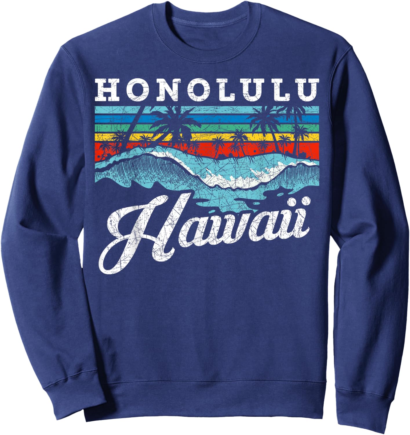 Waves Beach Honolulu Hawaiian Summer Surfing Retro Hawaii Sweatshirt - Sweatshirt | Navy