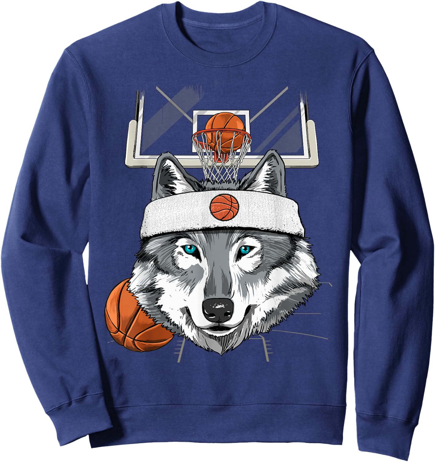 Wolf Basketball Player Coach Sport Basketball Lover Baller Sweatshirt - Sweatshirt | Navy