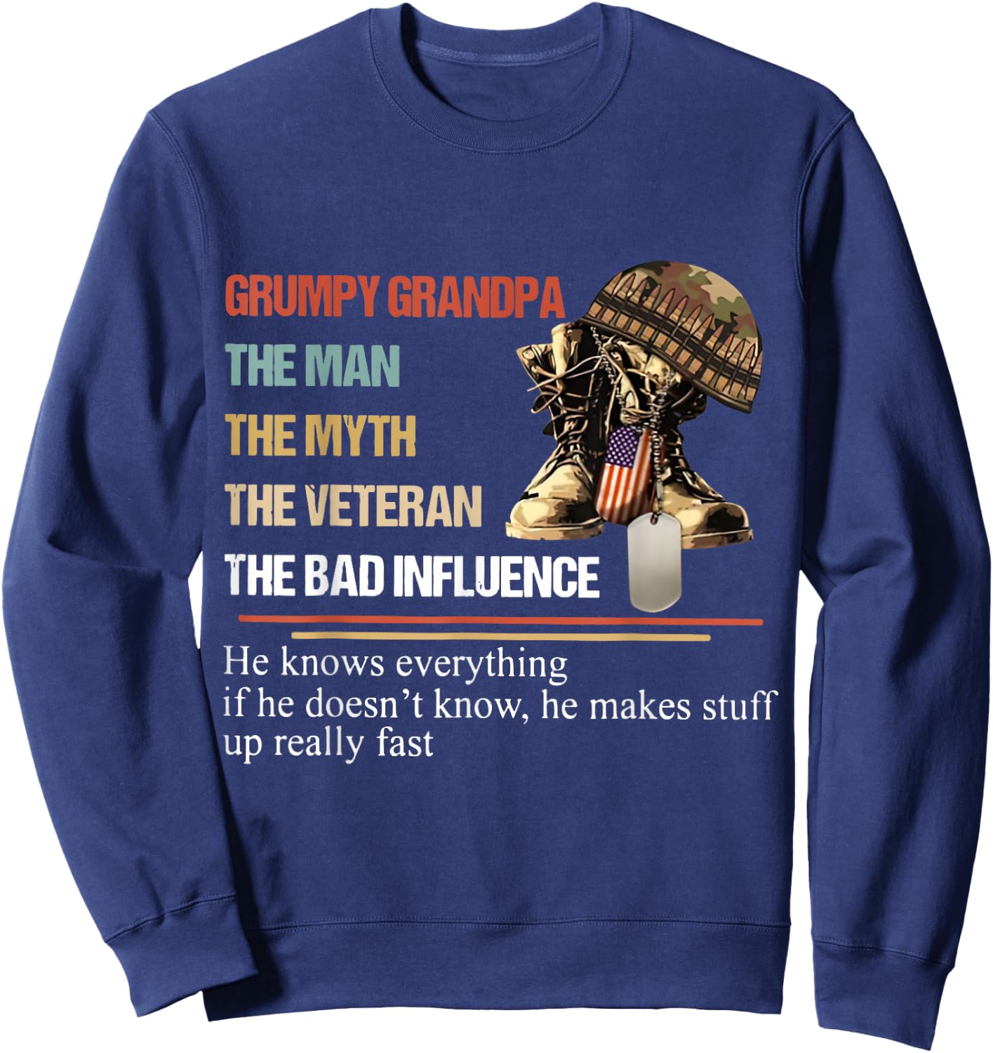 Grumpy Grandpa The Man The Myth The Veteran Sweatshirt - Sweatshirt | Navy