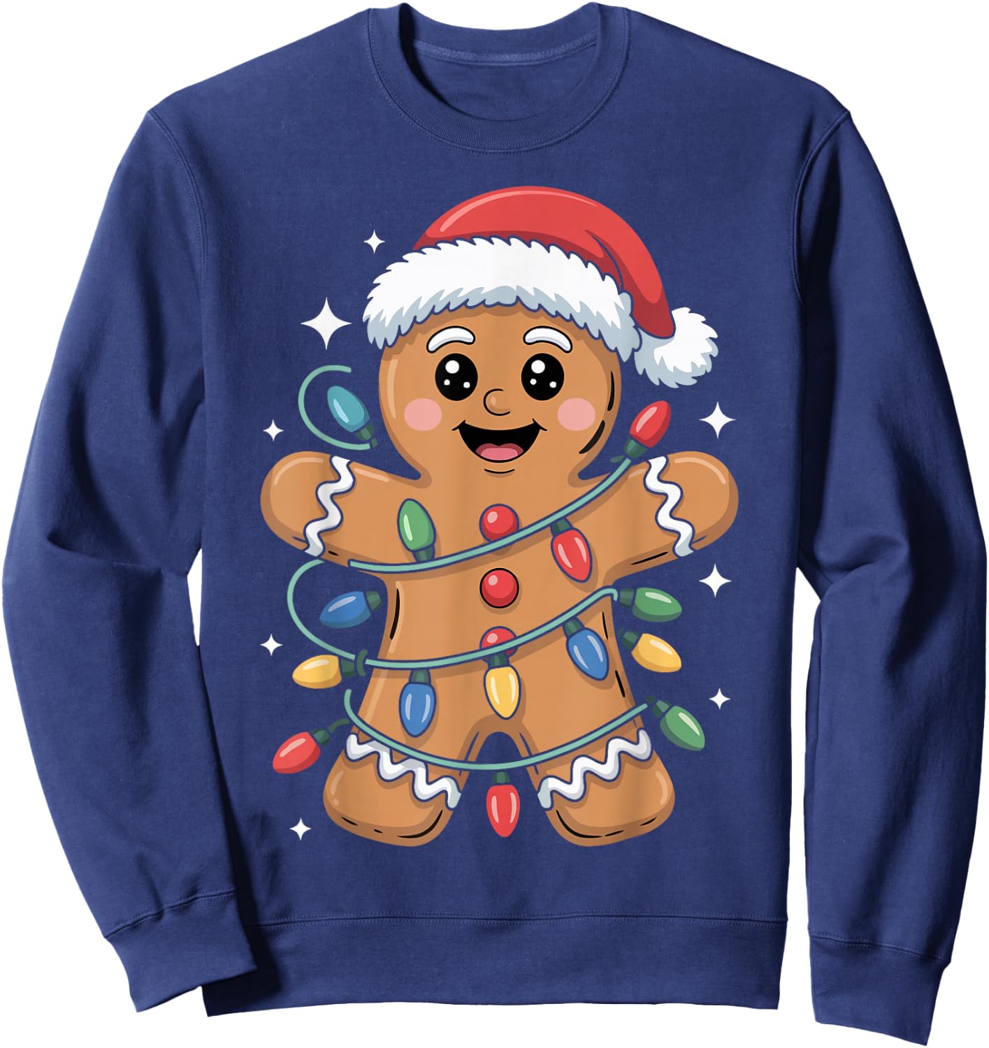 Gingerbread Man Tangled Christmas Lights Sweatshirt - Sweatshirt | Navy