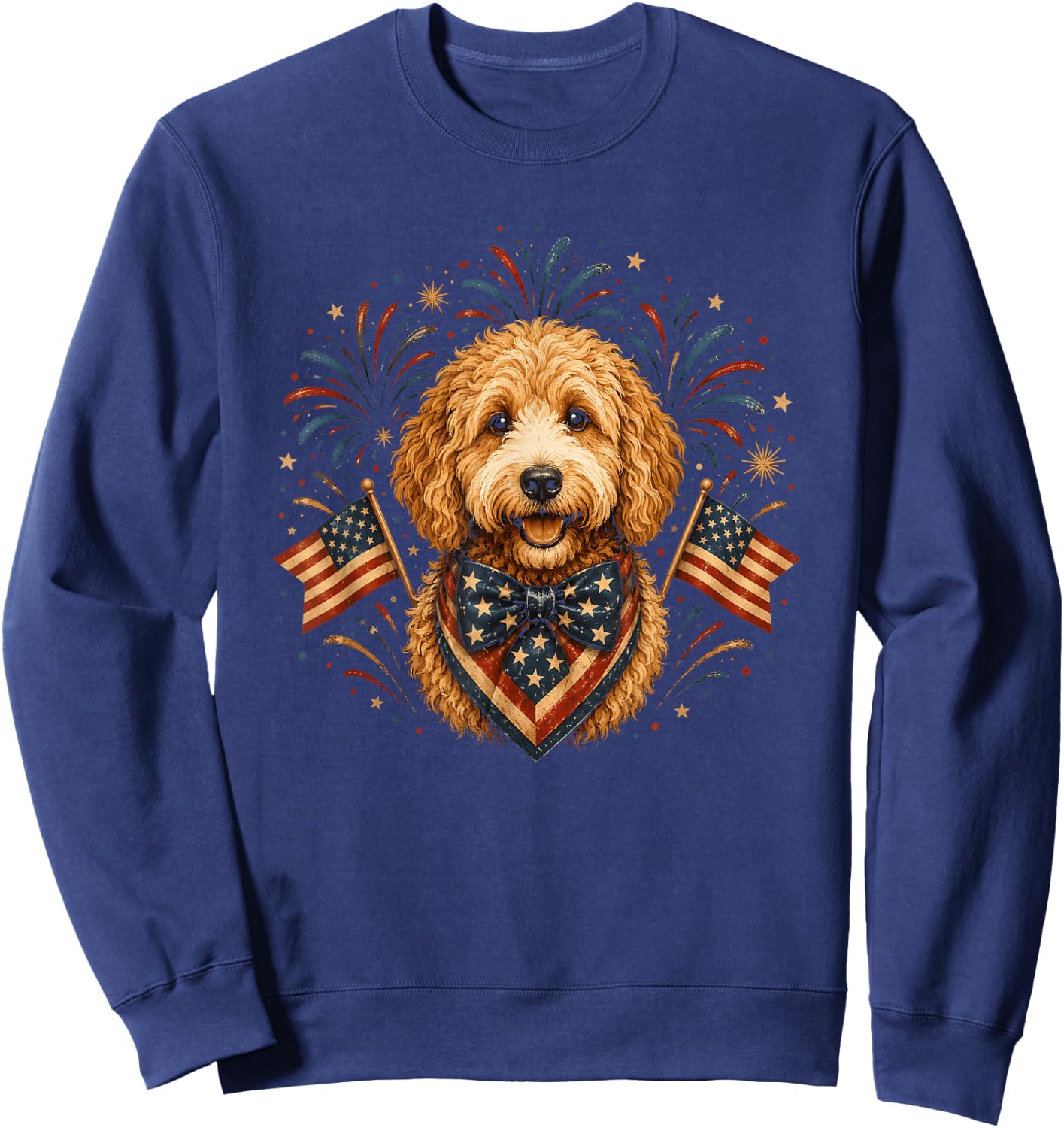 Patriotic Goldendoodle 4th of July American Flag Dog Lover Sweatshirt - Sweatshirt | Navy