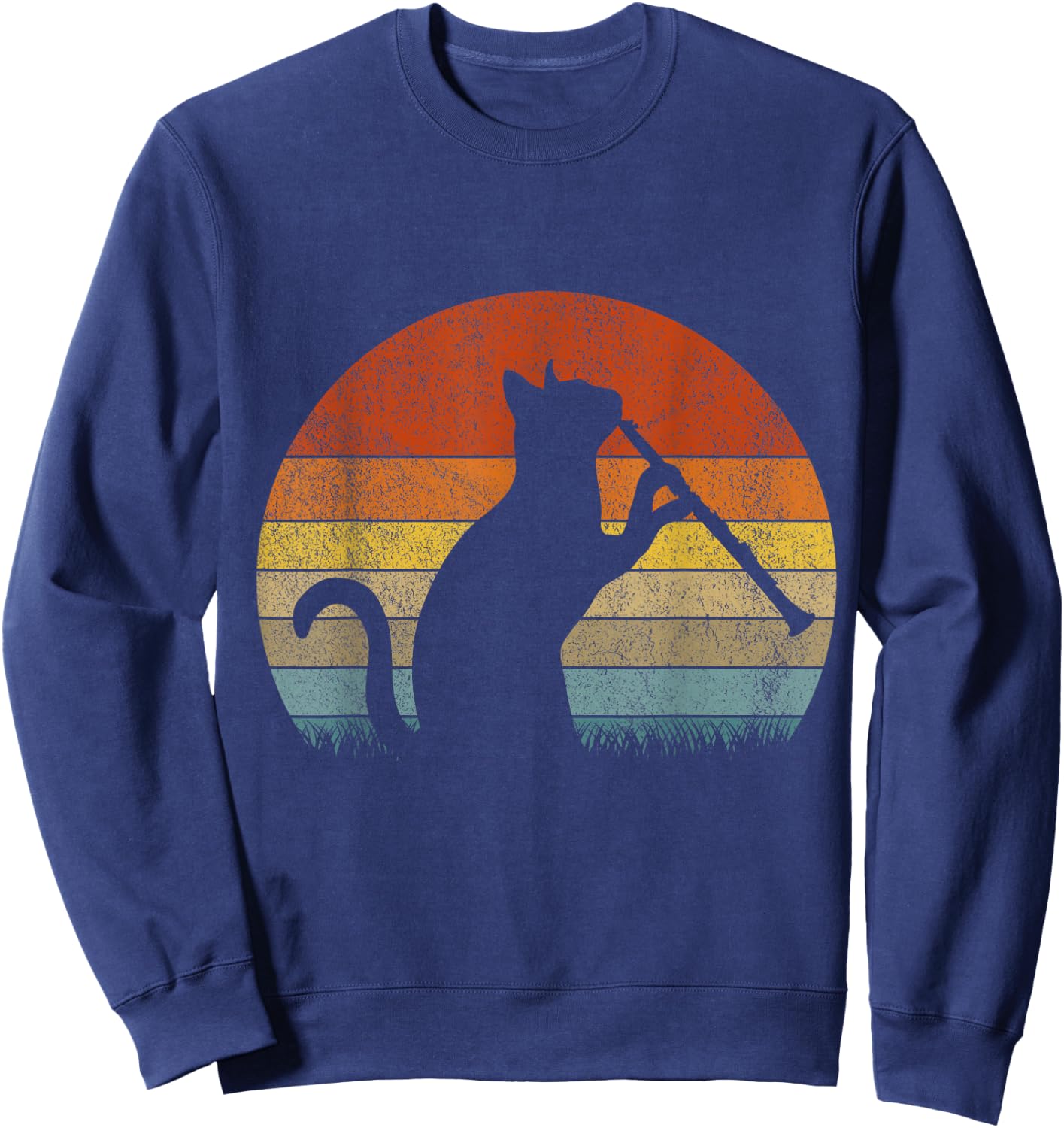 Funny Clarinet Cat Clarinet Player Musician Retro Vintage Sweatshirt - Sweatshirt | Navy