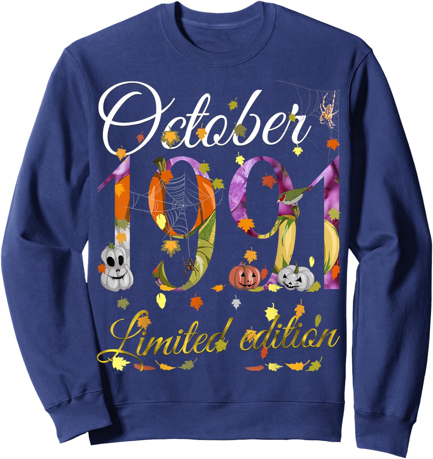 October 1991 34 Year Old Pumpkin Fall 34th Birthday Gift Sweatshirt - Sweatshirt | Navy