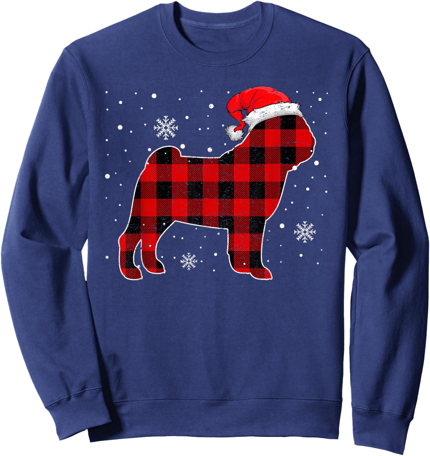Christmas Buffalo Plaid Dog Shirt, Christmas Pug Pajama Women Kids Sweatshirt - Sweatshirt | Navy