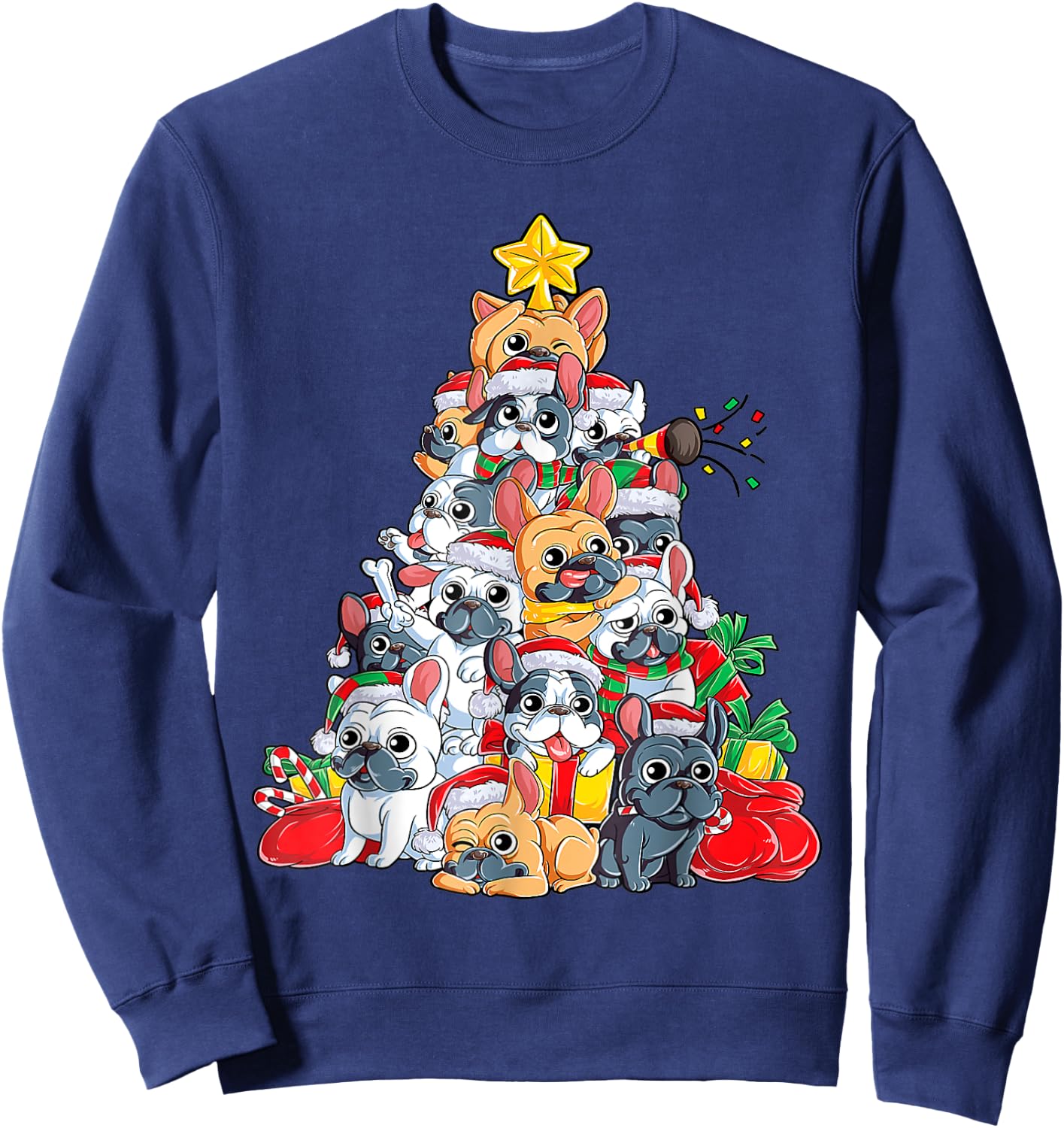 French Bulldog Christmas Tree Dog Santa Hat Xmas Boys Dogmas Sweatshirt - Sweatshirt | Navy