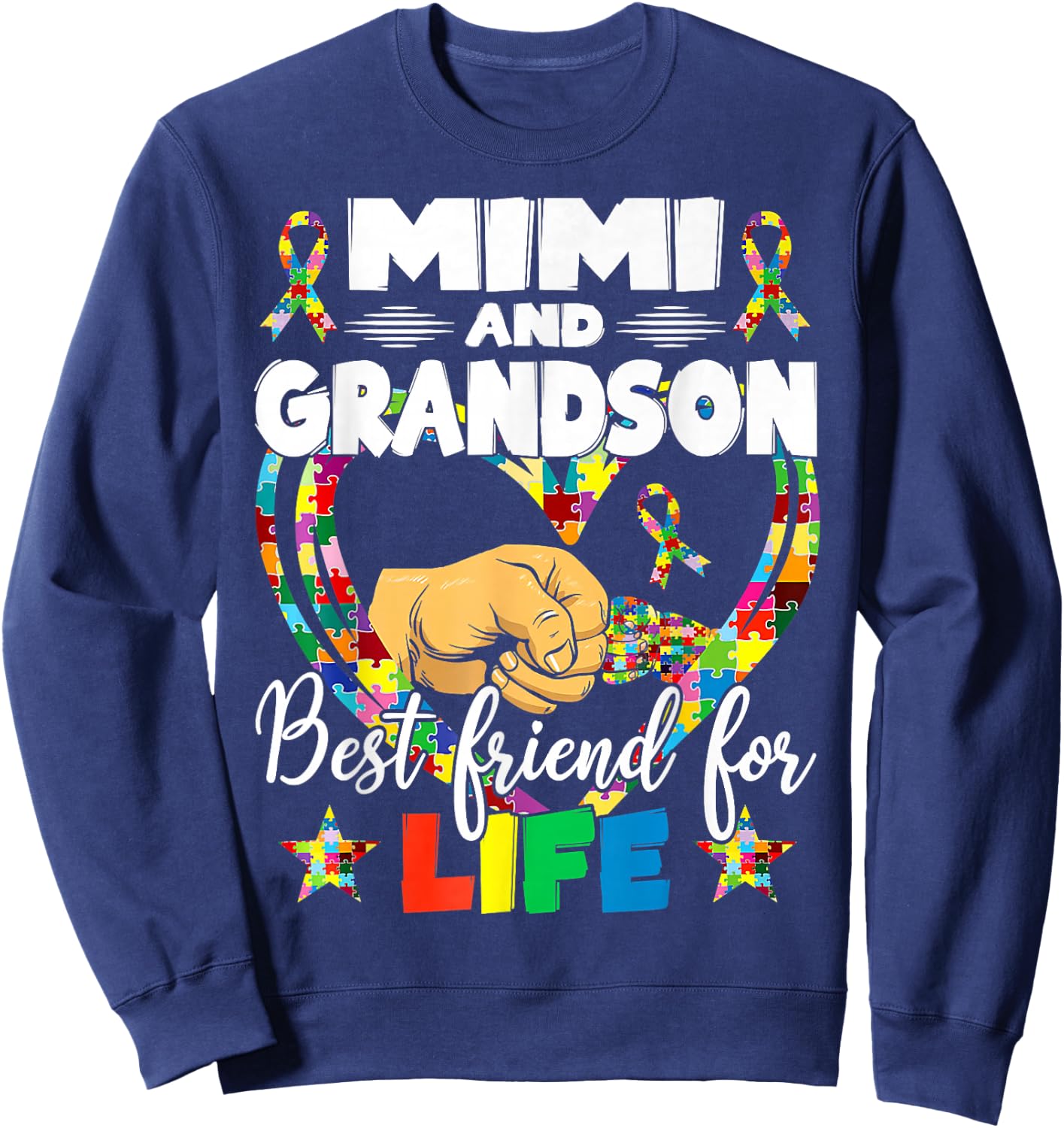 Supportive Women Autism Awareness Mimi And Grandson Sweatshirt - Sweatshirt | Navy