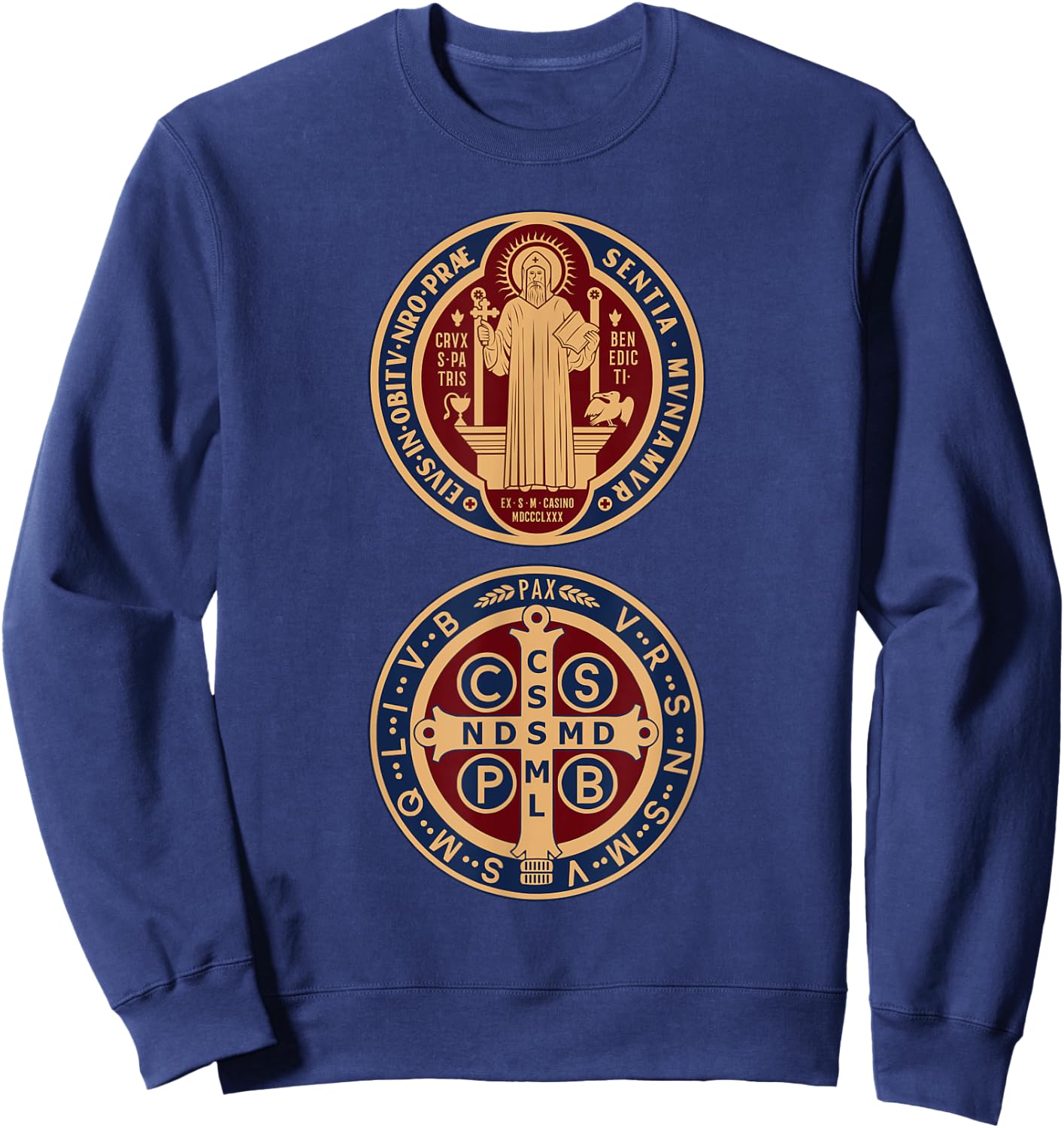 Saint Benedict Sacramental Medal Catholic Sweatshirt - Sweatshirt | Navy