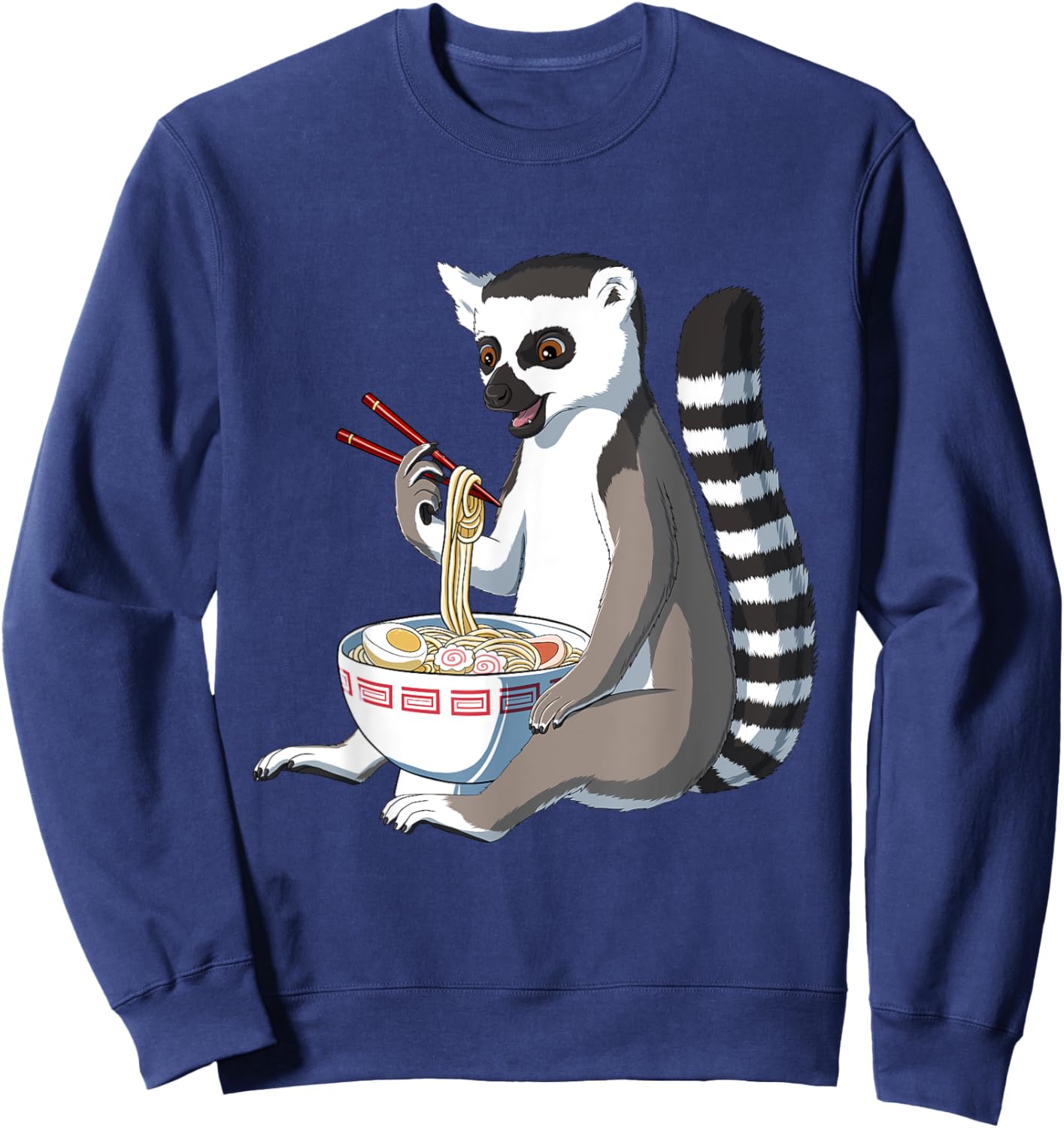Lemur Gifts Japanese Anime Lemur Ramen Bowl - -Adults, Black, Small Sweatshirt - Sweatshirt | Navy