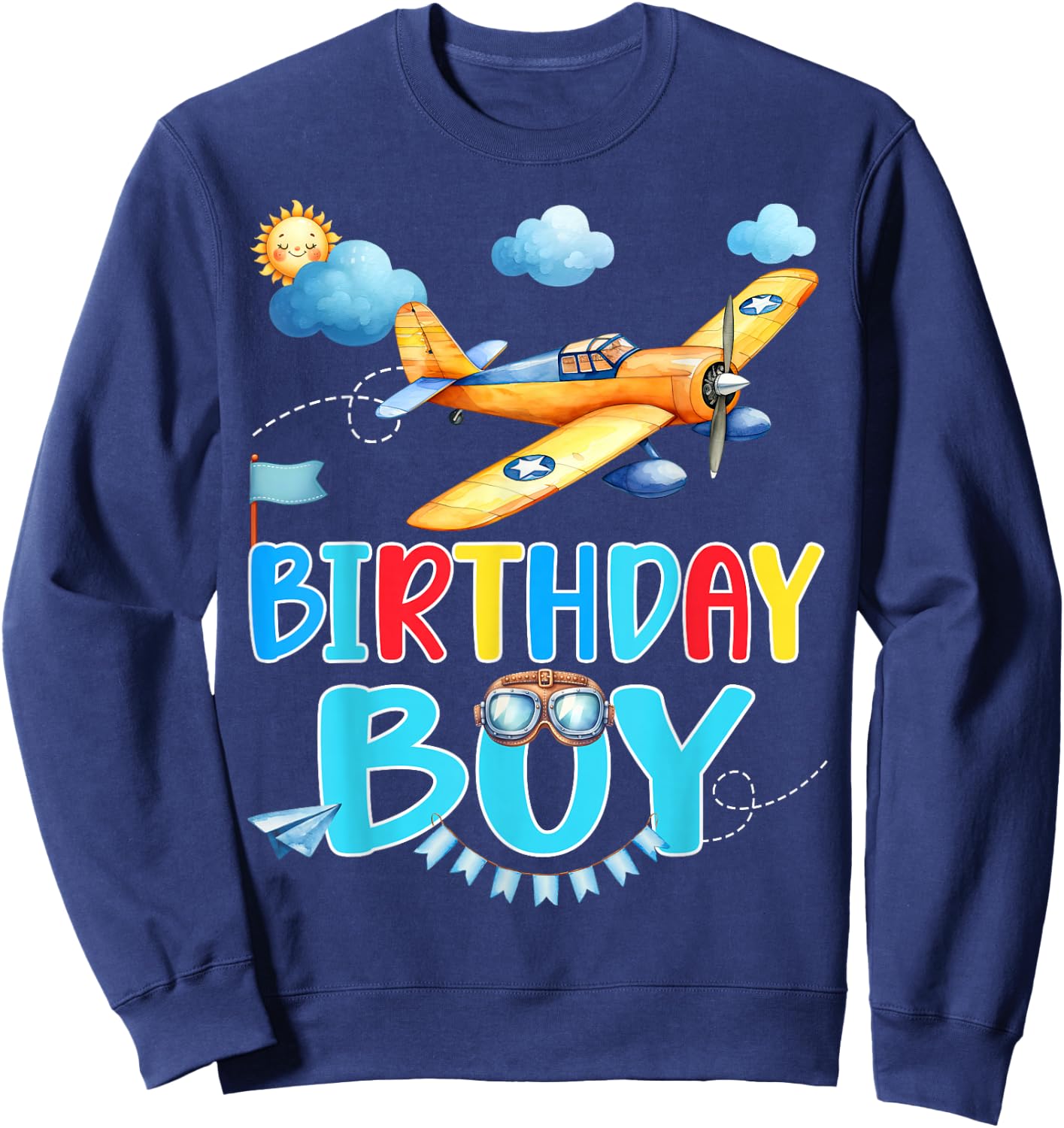 Kids Birthday Boy Flight Crew Squad Airplane Matching Family Sweatshirt - Sweatshirt | Navy