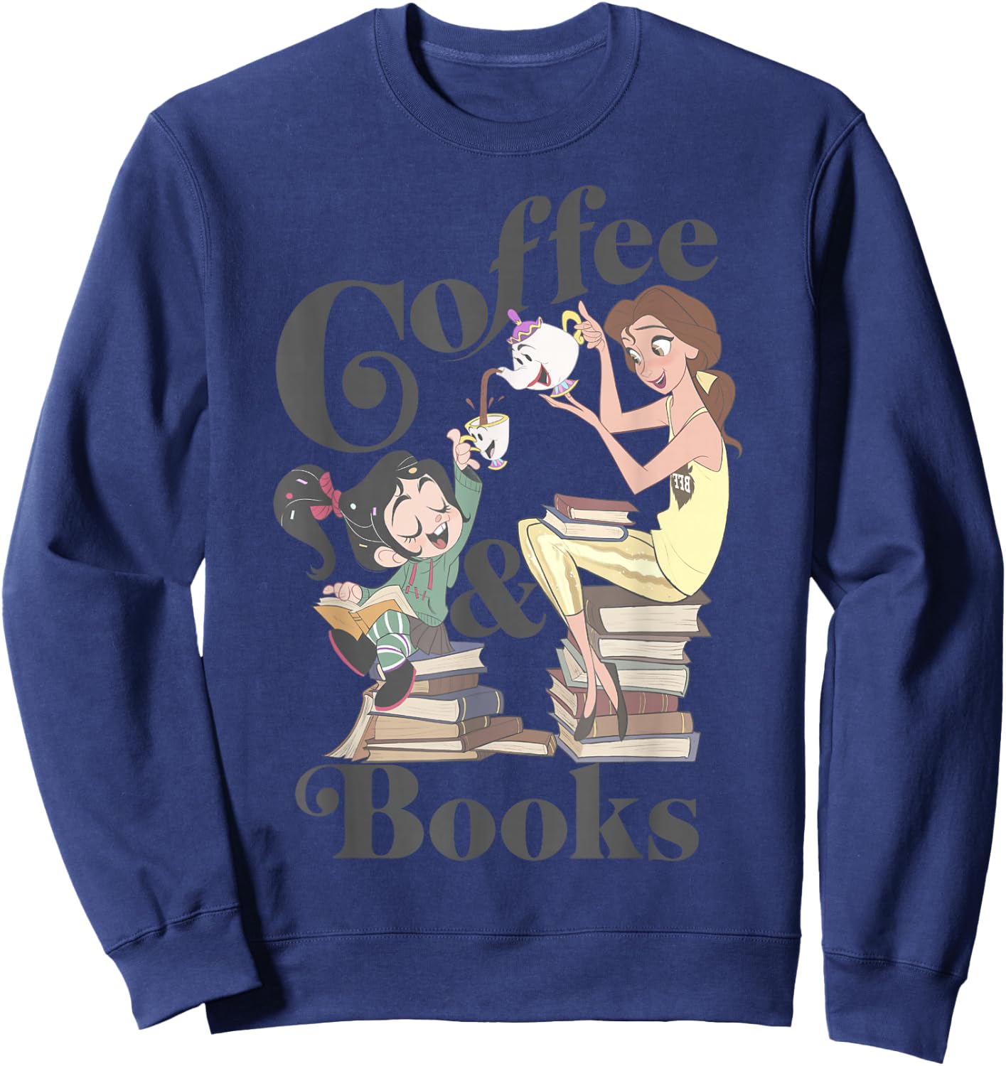 Disney Belle & Vanellope Coffee And Books Sweatshirt - Sweatshirt | Navy