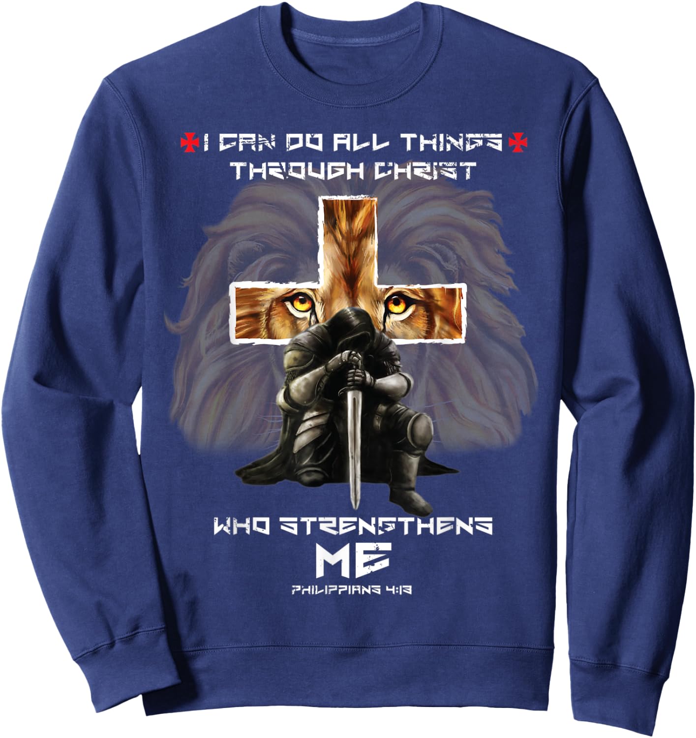 Philippians 4:13 Christian Bible Verse Cross Lion Easter Top Sweatshirt - Sweatshirt | Navy
