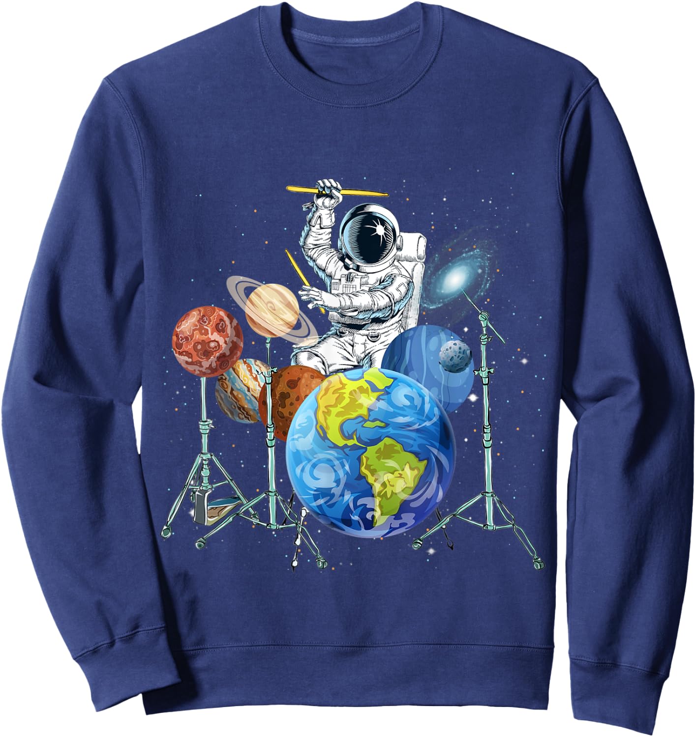 Drummer Astronaut Outer Space Women Kids Spaceman Sweatshirt - Sweatshirt | Navy