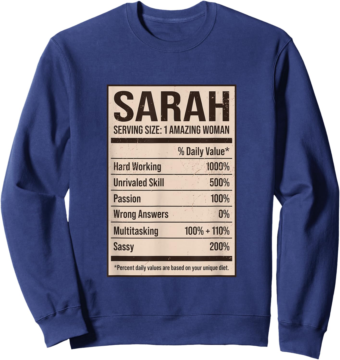 Sarah Nutrition Facts Name Nickname Alias Title Friends Sweatshirt - Sweatshirt | Navy