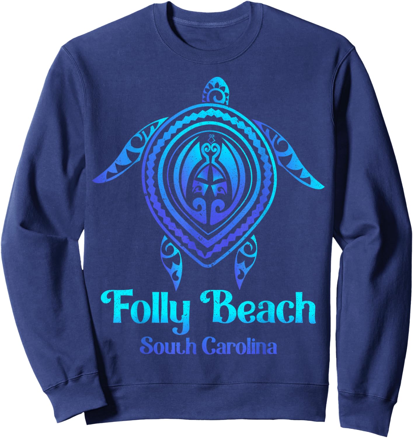 Folly Beach South Carolina SC Souvenirs Blue Sea Turtle Sweatshirt - Sweatshirt | Navy