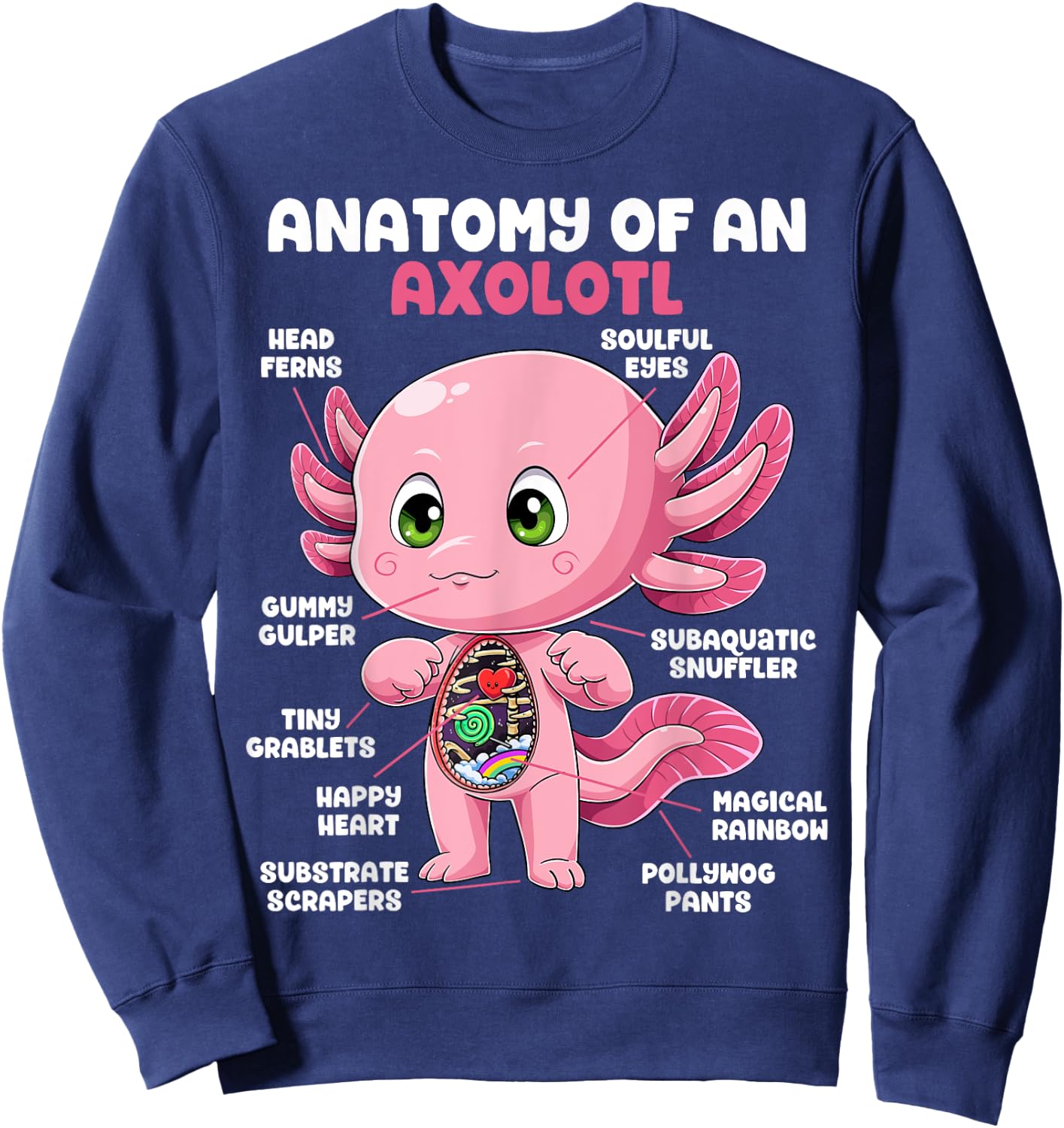 Axolotl Anatomy Shirt Anatomy of an Axolotl Biology Science Sweatshirt - Sweatshirt | Navy