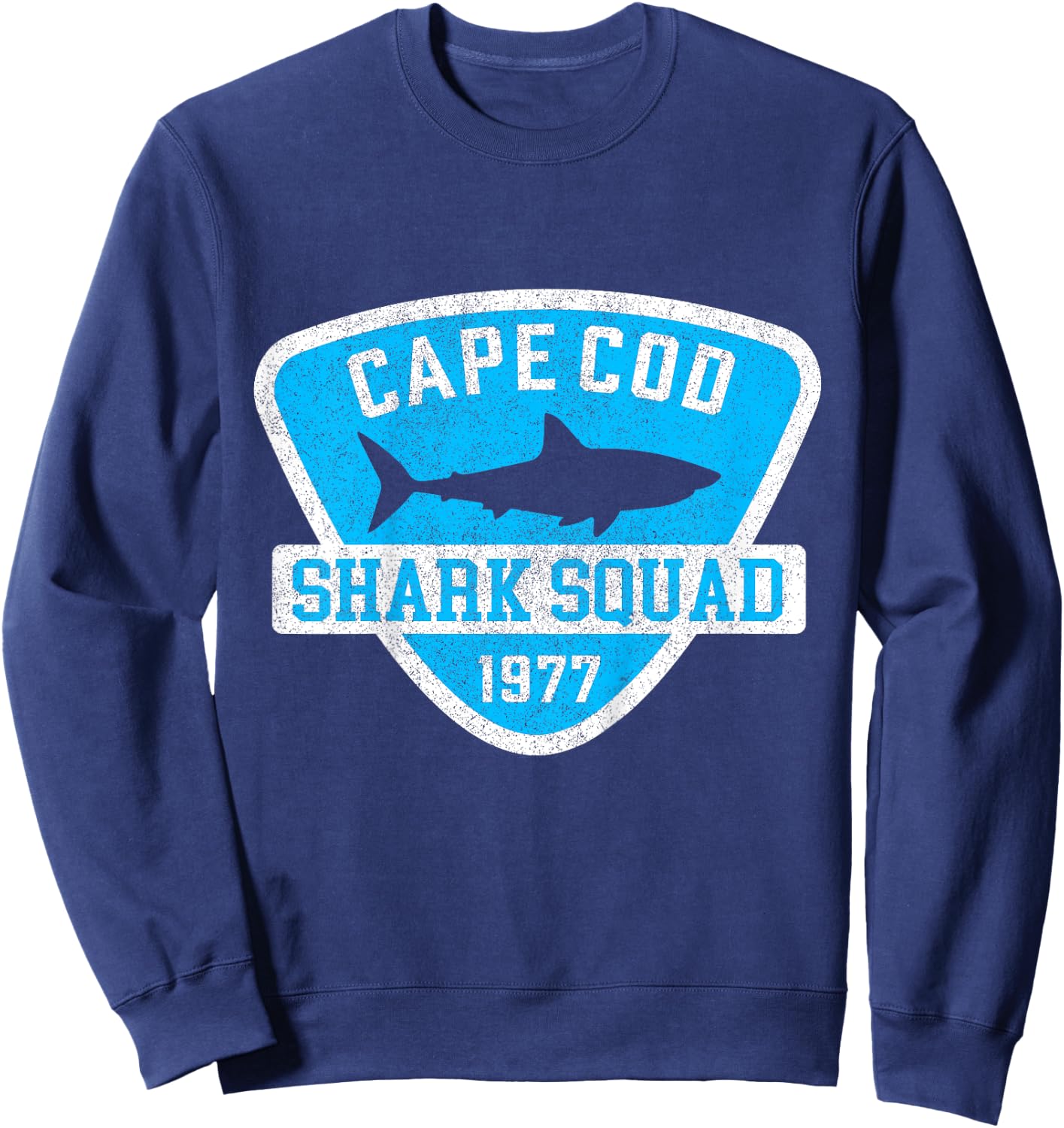 Vintage Cape Cod Massachusetts Shark Squad Vacation Souvenir Sweatshirt - Sweatshirt | Navy