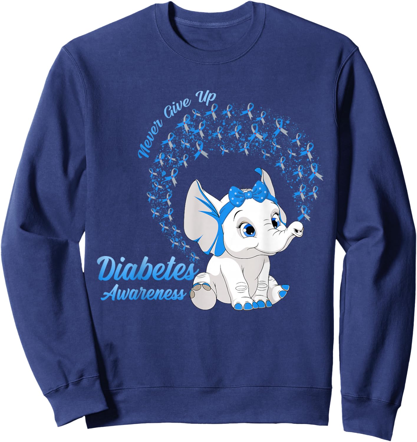 Elephant Type One TD1 Diabetes Awareness Day Month Ribbon Sweatshirt - Sweatshirt | Navy